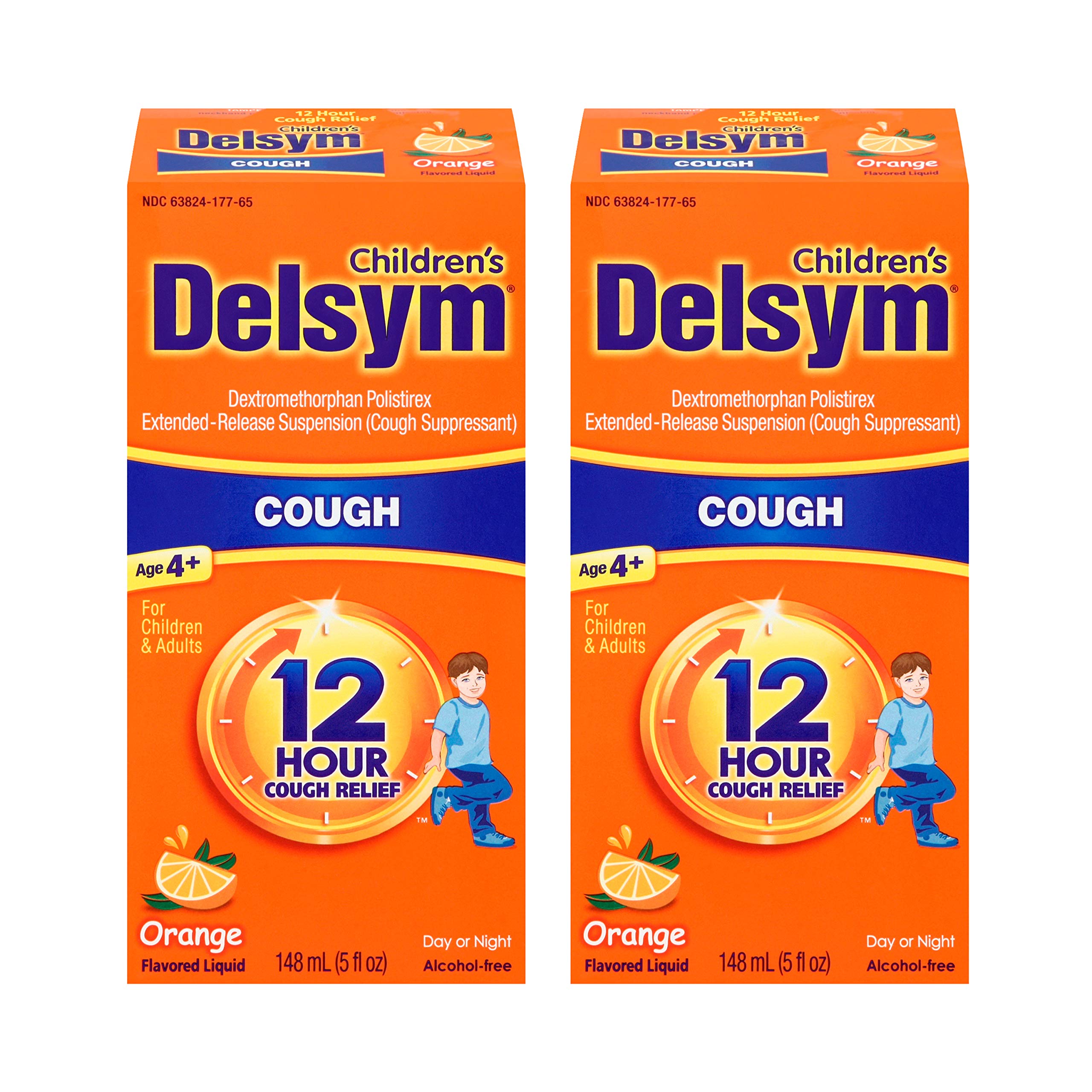 Children's Delsym 12 Hour Cough Relief Medicine Suppressing Liquid, #1 Pediatrician Recommended, Orange Flavor, 5 Oz (Pack of 2)