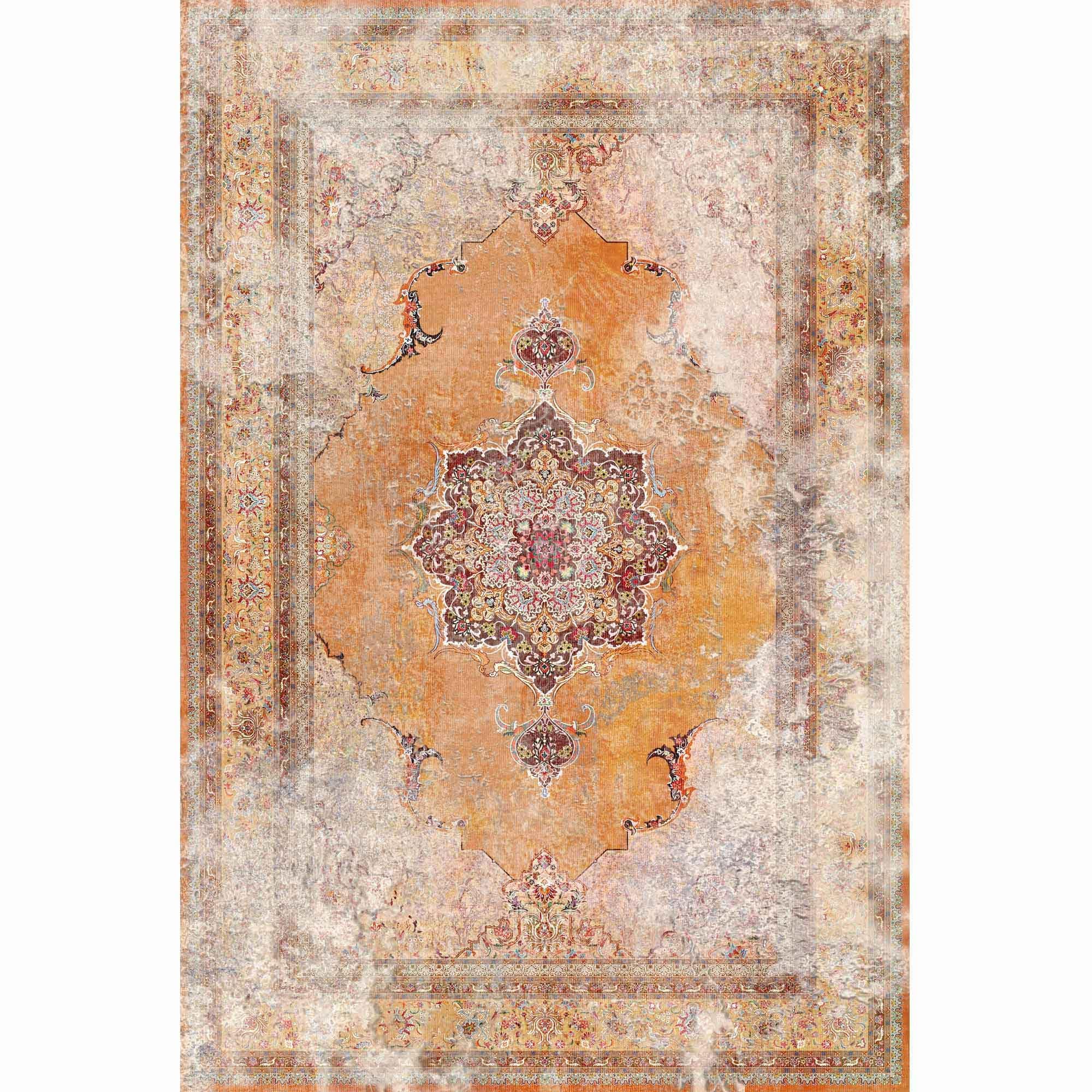 Latte Bumba Desenli Kadife Pamuk Tabanlı Yıkanabilen Kaydırmaz Antibakteriyel Salon Halısı (80X200)