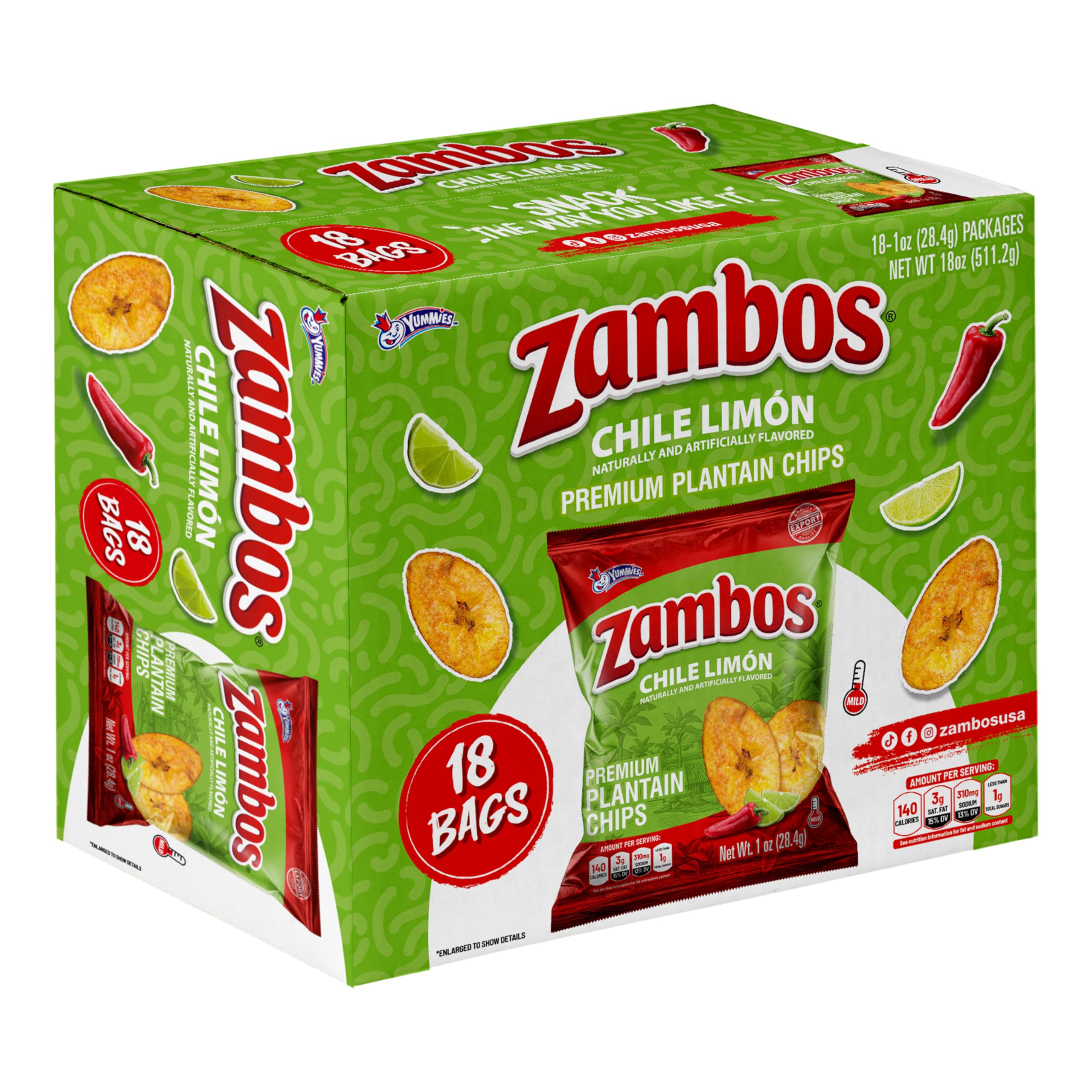 Amazon.com: Zambos Chile Limón Plantain Chips, 1 oz – Crunchy