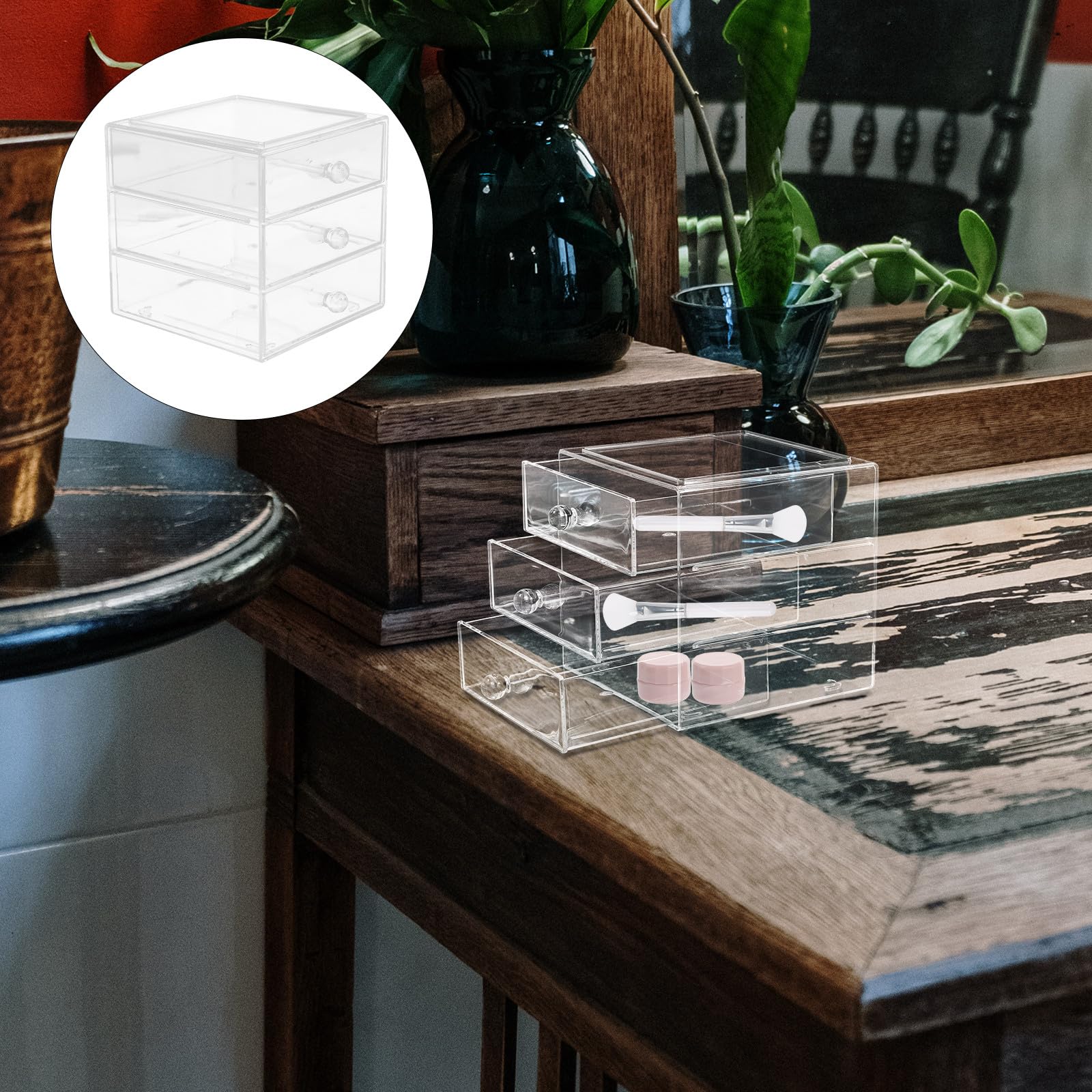 Caja de Cosméticos de Escritorio de Acrílico 3 Niveles con Cajones