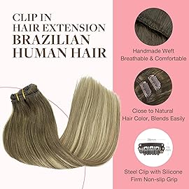 GOO GOO Clip in Hair Extensions Real Human Hair, Remy Human Hair Extensions Clip ins for Women, Natural Human Hair, 22inch 120g 7Pcs, 3/8/613 Balayage Walnut Brown to Ash Brown and Bleach Blonde