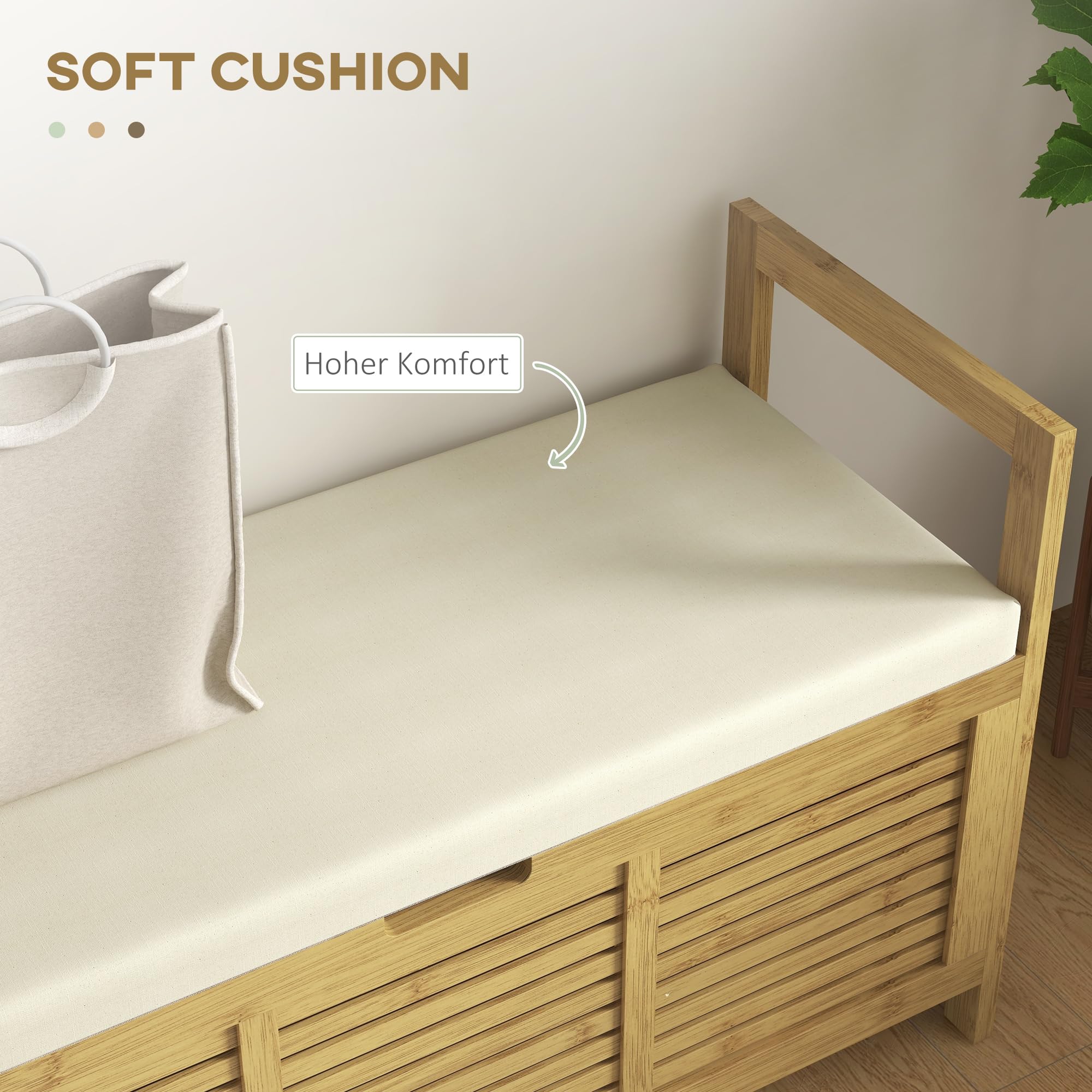 HOMCOM Schuhbank mit Sitzfläche Bambus Wohnzimmer 100 x 40 x 60 cm Natur