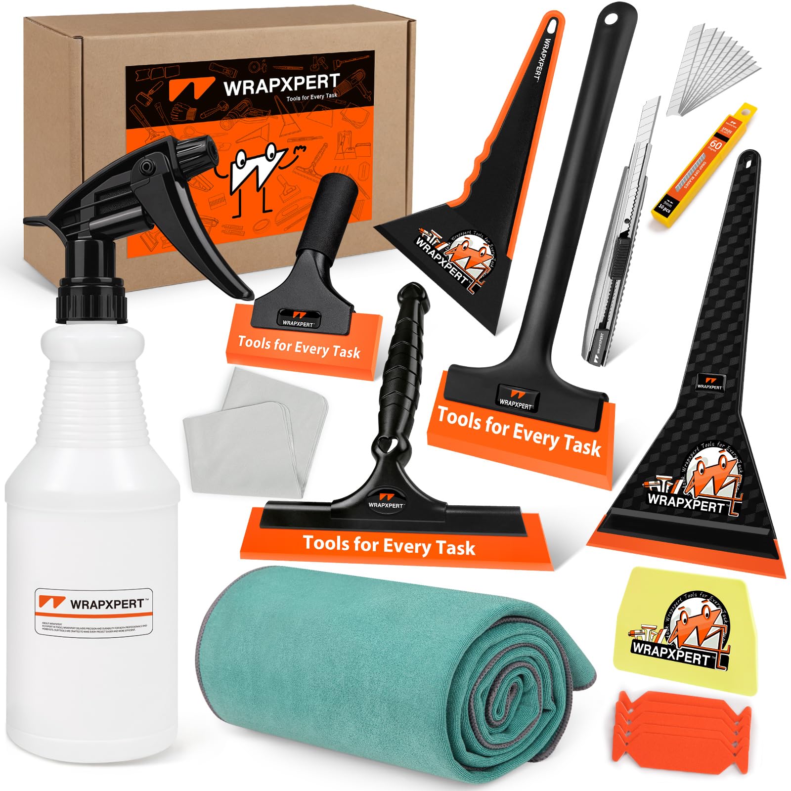 WRAPXPERT Window Tint Tools for Windshield/Rear Glass Film Install Includes Windshield Squeegee, Small Squeegee, Sprayer Bottle, Felt Squeegee, Utility Knife for Front Windows, Rear Glass,