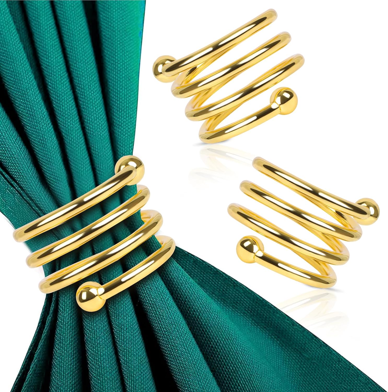 Gold Napkin Rings Set of 8, Elegant Spiral Design