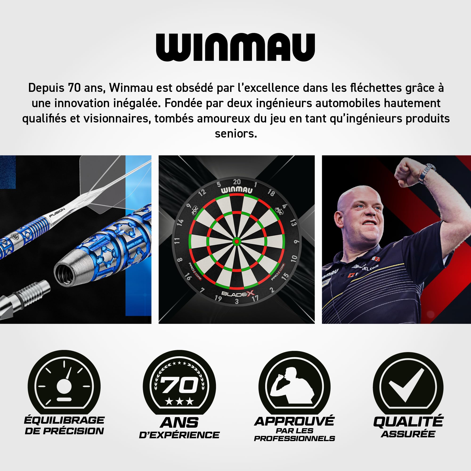 Winmau Jeu de fléchettes en tungstène avec ailettes et tiges