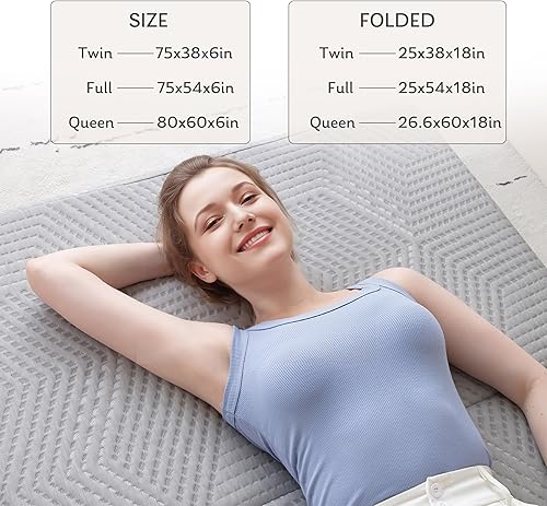 Miniatura 9 de MLILY Colchón de espuma viscoelástica de tres pliegues, colchón plegable individual XL de 4 pulgadas con funda plegable y lavable, tapete de viaje y