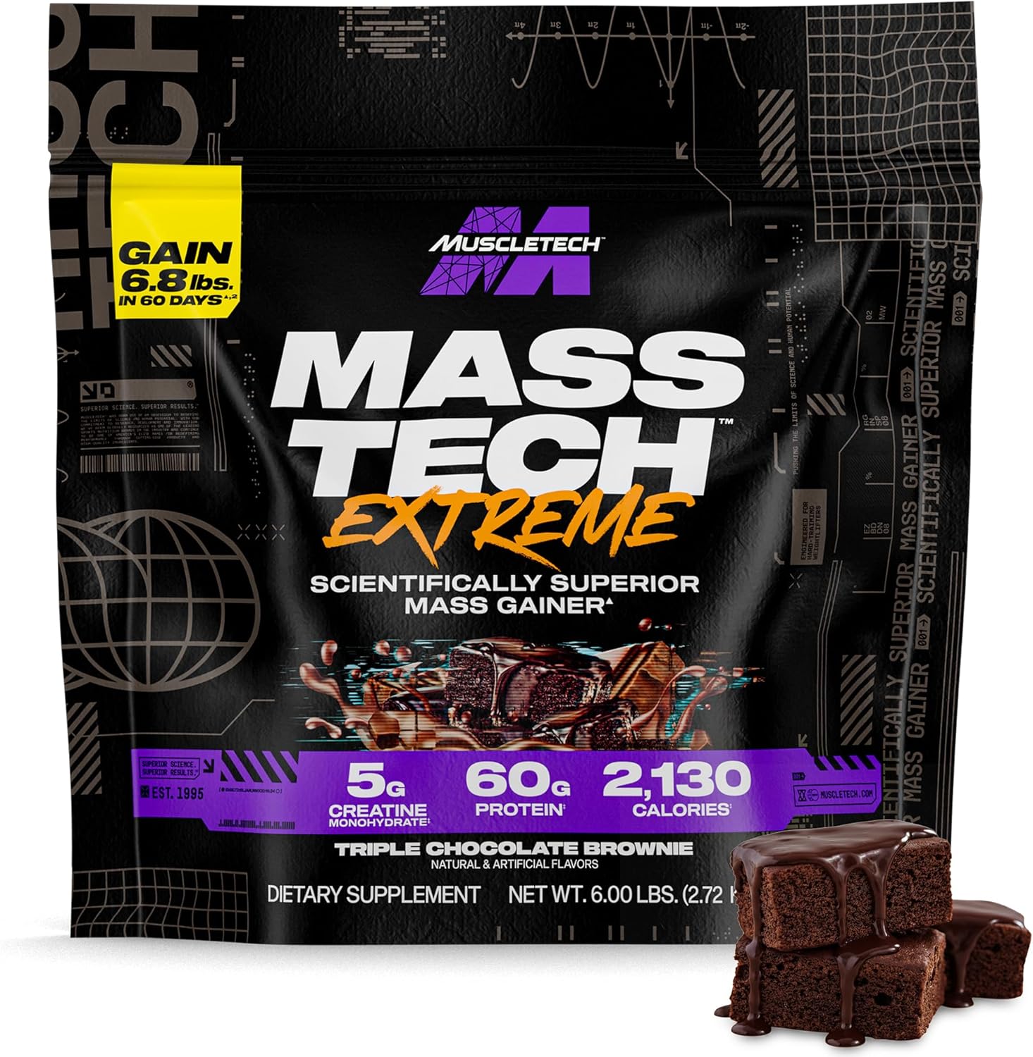 Muscletech High-Protein Mass Gainer (Triple Chocolate Brownie, 6LB) - Mass Tech Extreme 2000 Mass Gainer Protein Powder Supplement - Weight Gainer for Increase Muscle, Enhanced Recovery & Strength - Vanilla Milkshake flavor protein powder by MuscleTech