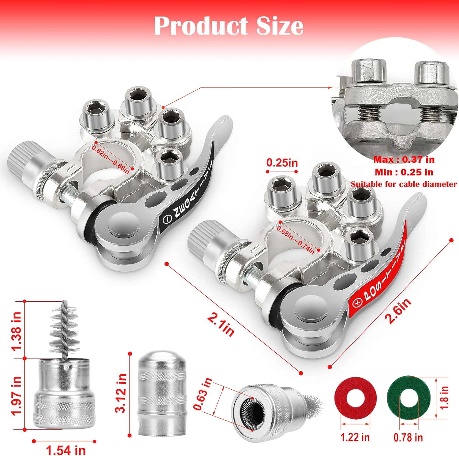 Battery Terminal Clamp Connectors, 4 Way Positive Negative Car Battery Terminals Connector Quick Release Disconnect for SAE/JIS Type A Posts (Silver) : Automotive
