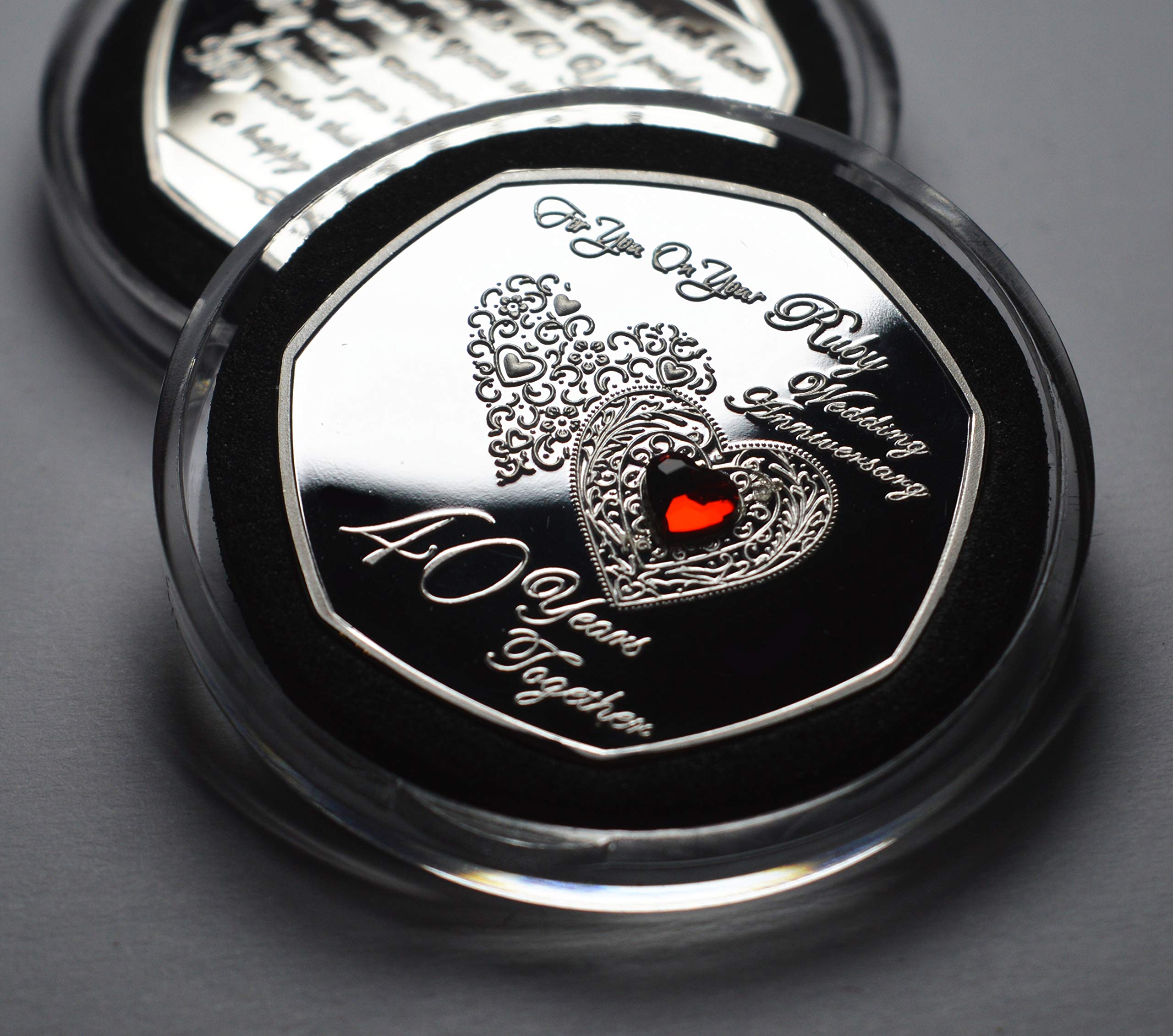 The Commemorative Coin Company Silver 40Th Ruby Wedding Anniversary Commemorative With Inlaid Gemstone. Gift/Present. Capsule