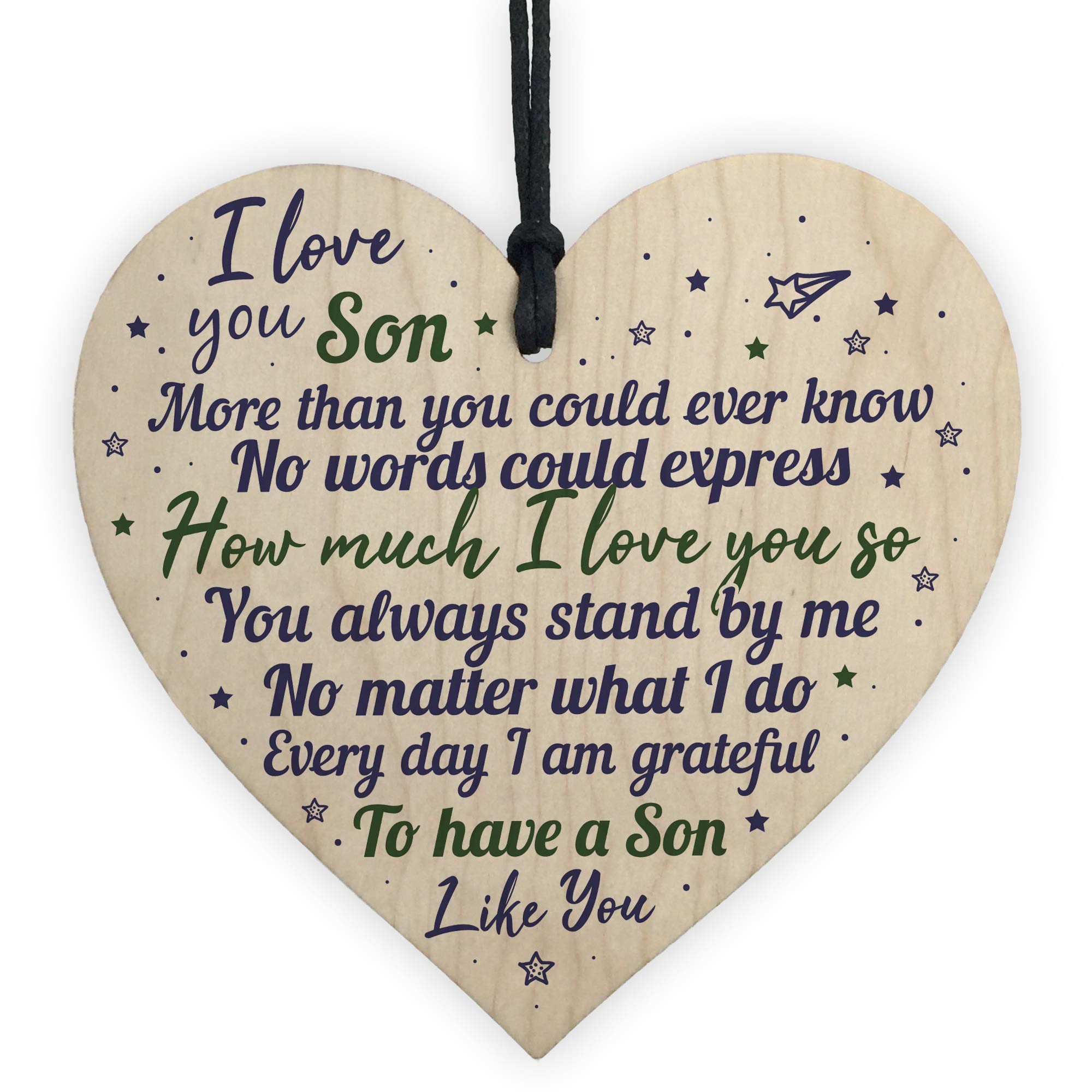 RED OCEAN Mum Dad Christmas Birthday Gifts For Son Wooden Hanging Heart Plaque Keepsake Gift