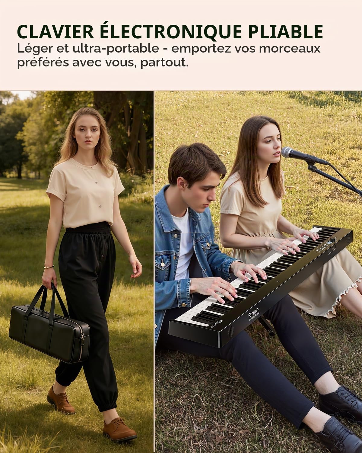 Rhymo Piano Pliant 88 Touches Finition Aspect Bois avec Pédale Sustain