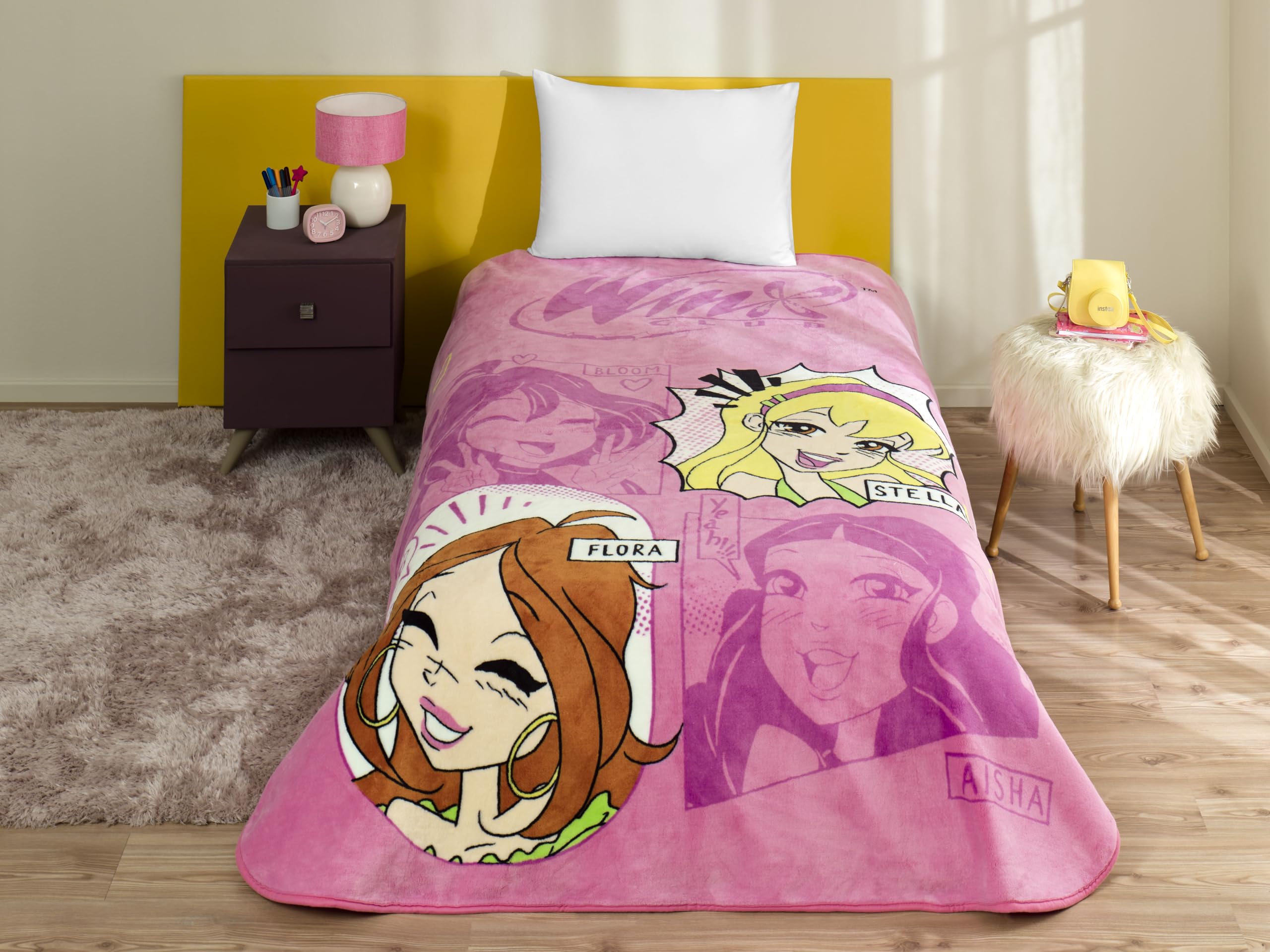 TAÇ Winx Girl Power Çizgi Film Karakteri Pamuk-Polyester Karışım Battaniye, Pembe, Tek Kişilik