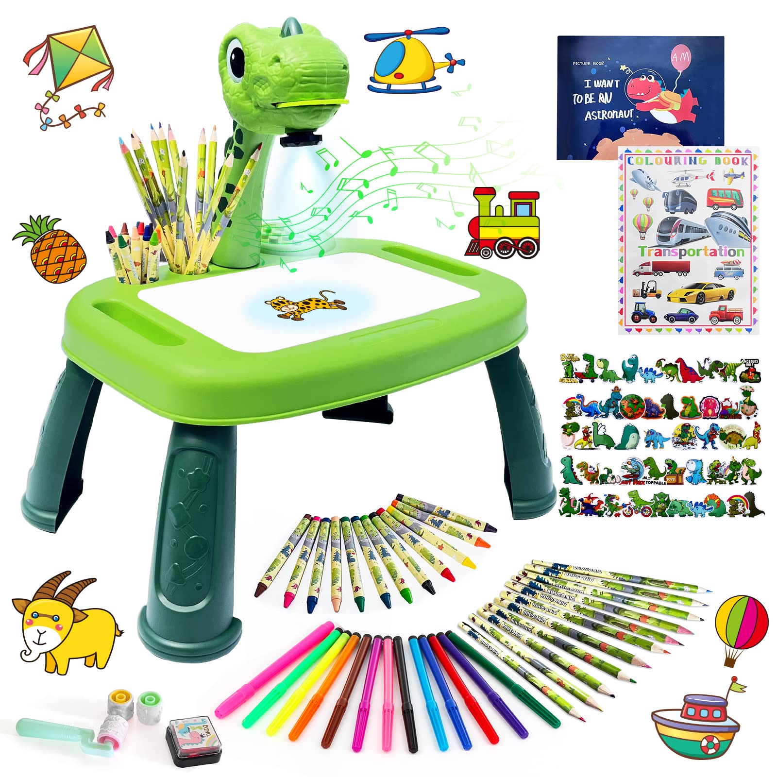 wakeInsa Drawing Projector,Arts and Crafts for Kids,Include Drawing Board,Crayons,Coloring Book,Stickers etc,Boys Dinosaur Toy,Toddler Learning Toys,Dinosaur Gifts for Boys,Toys for 3+ Years Old