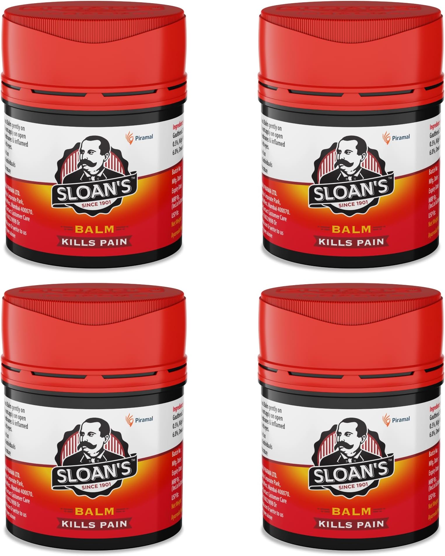 Sloan's Balm | Kills Severe Pain | Power of Ayurveda with 5 Herbal Oils | Unique Heat Action with Capsicum Extract 20gm x Pack of 4