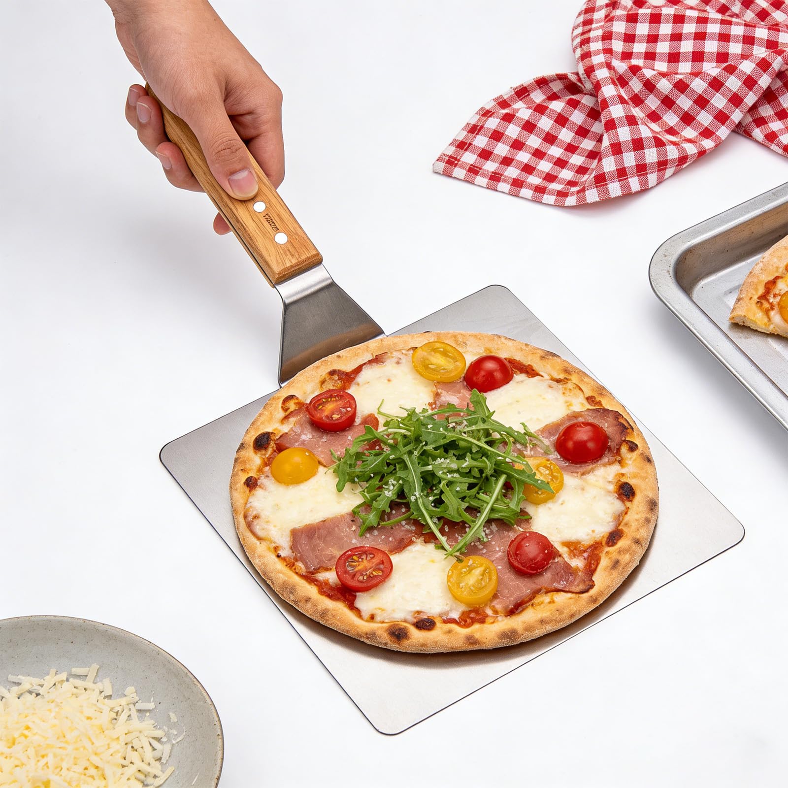Pala per pizza, 30,5 cm, in alluminio, pala per pizza con fusto in legno, pala per pizza, pala quadrata, pala per pizze fatte in casa, forno, pane, accessori per pizza