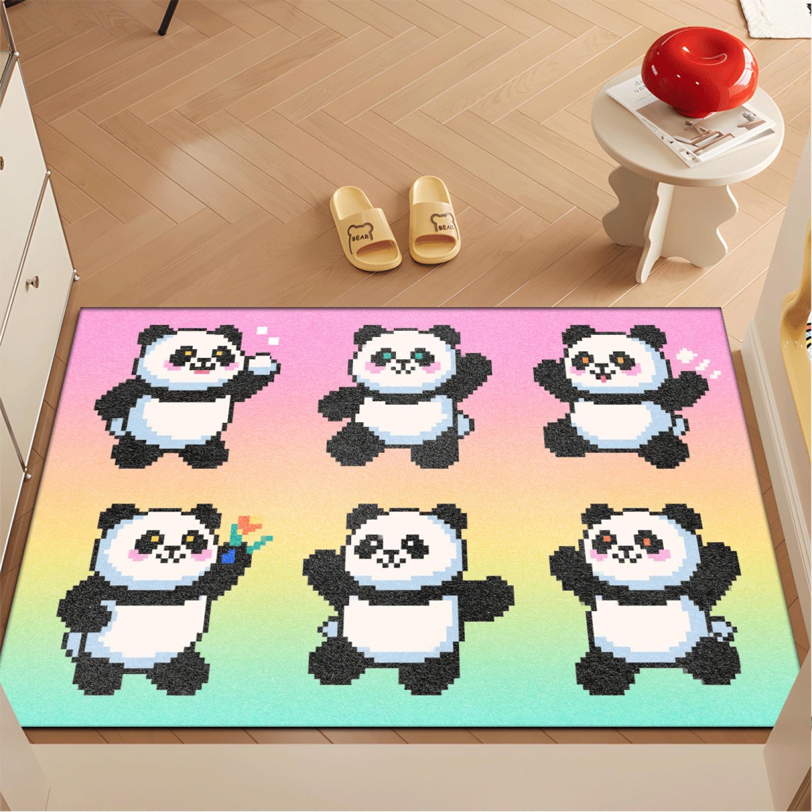 Paillasson Exterieur Entree Panda Orange Mignon Tapis Entree Interieur Facile à Nettoyer Paillasson Interieur Antidérapant Lavable en Machine pour Chambre Cuisine Couloir 80x120 cm