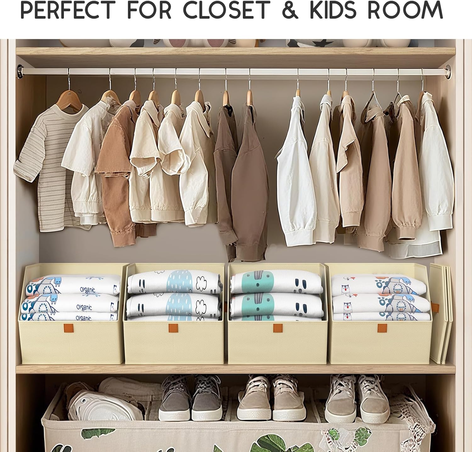 Fabric Closet Storage Cubes - 8 Pack Square Storage Bins with Dual Handles for Clothes, Towels, Toys, Cube Storage Organizers for Bedroom, Nursery, Shelves, Closet, Small Spaces, Light Beige