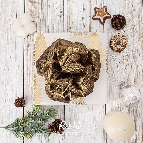 Miniatura 2 de Ribbli Cinta de alambre arrugada verde aguamarina con borde metálico, cinta de Navidad verde menta para guirnaldas, coronas, lazo superior,