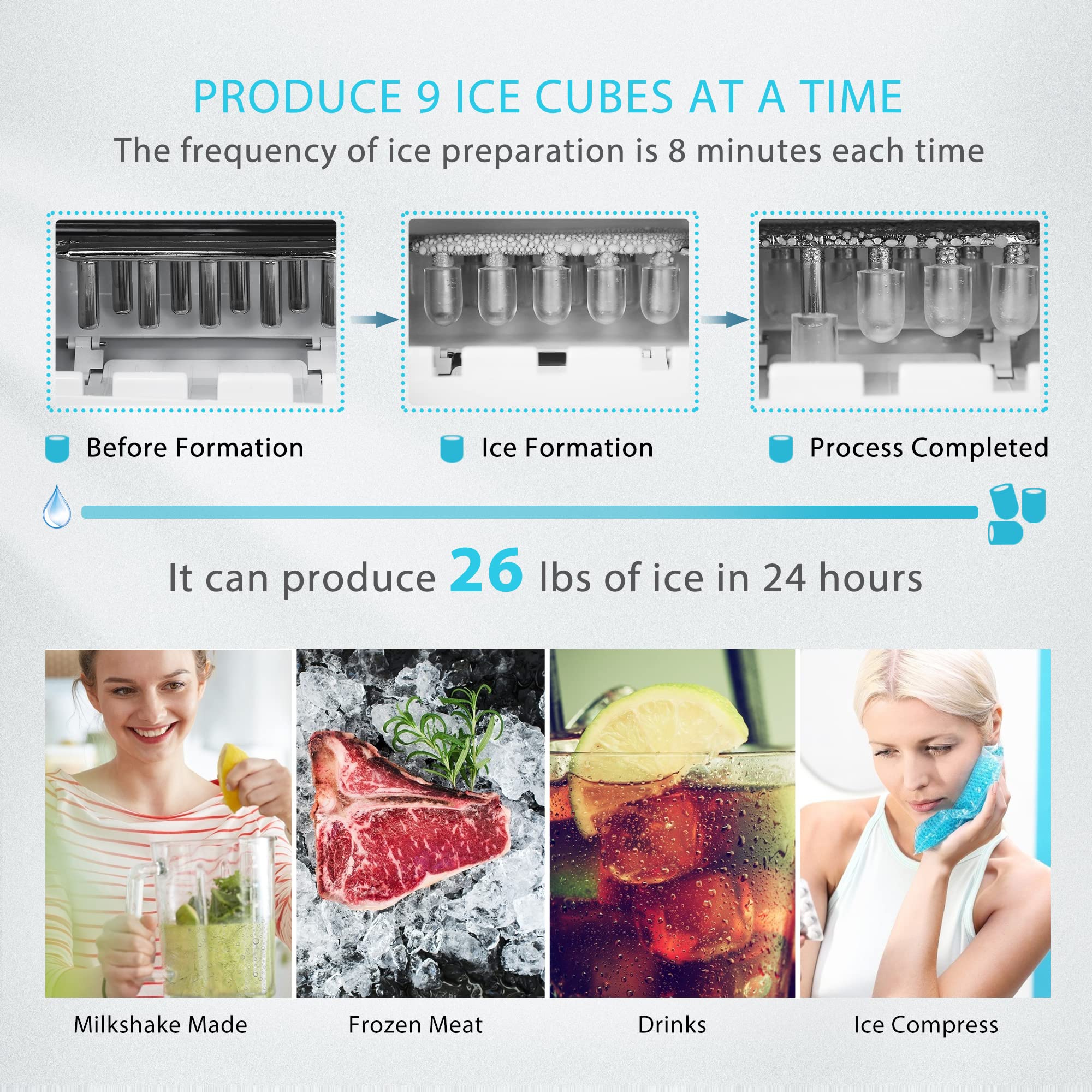 VIVOHOME Electric Portable Compact Countertop Automatic Ice Cube Maker Machine with Self Cleaning Function Visible Window and Hand Scoop Red 26.5lbs/Day on Fridge.com