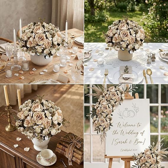 White Peonies Artificial Flowers - 2 Bundles