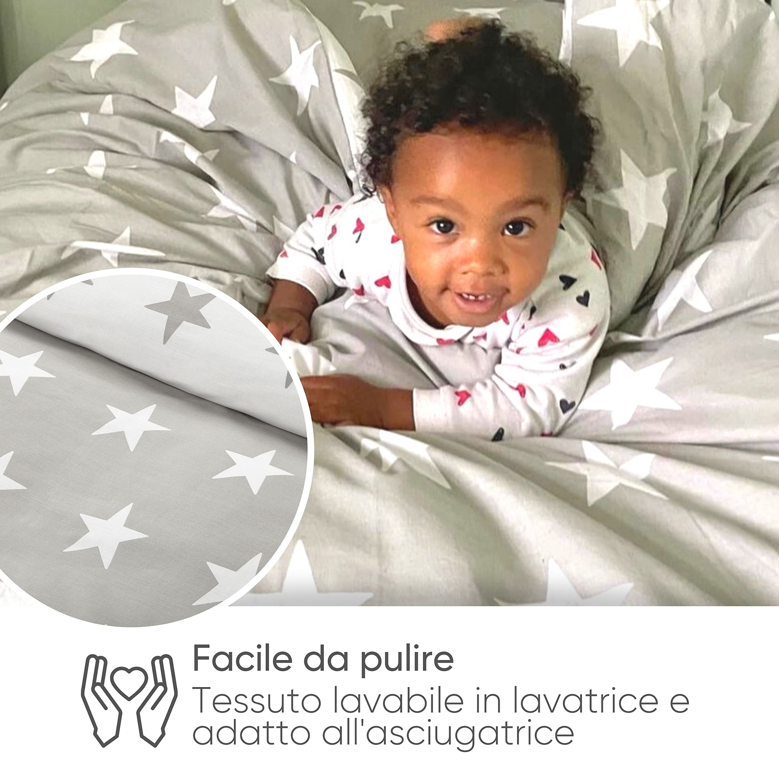 Bloomsbury Mill - Set Copripiumino Singolo Bambino e Bambina - Grigio & Bianco Stelle - Lenzuola Letto Singolo Reversibile - Set di Biancheria da Letto per Bambini - 135x200cm e Federe