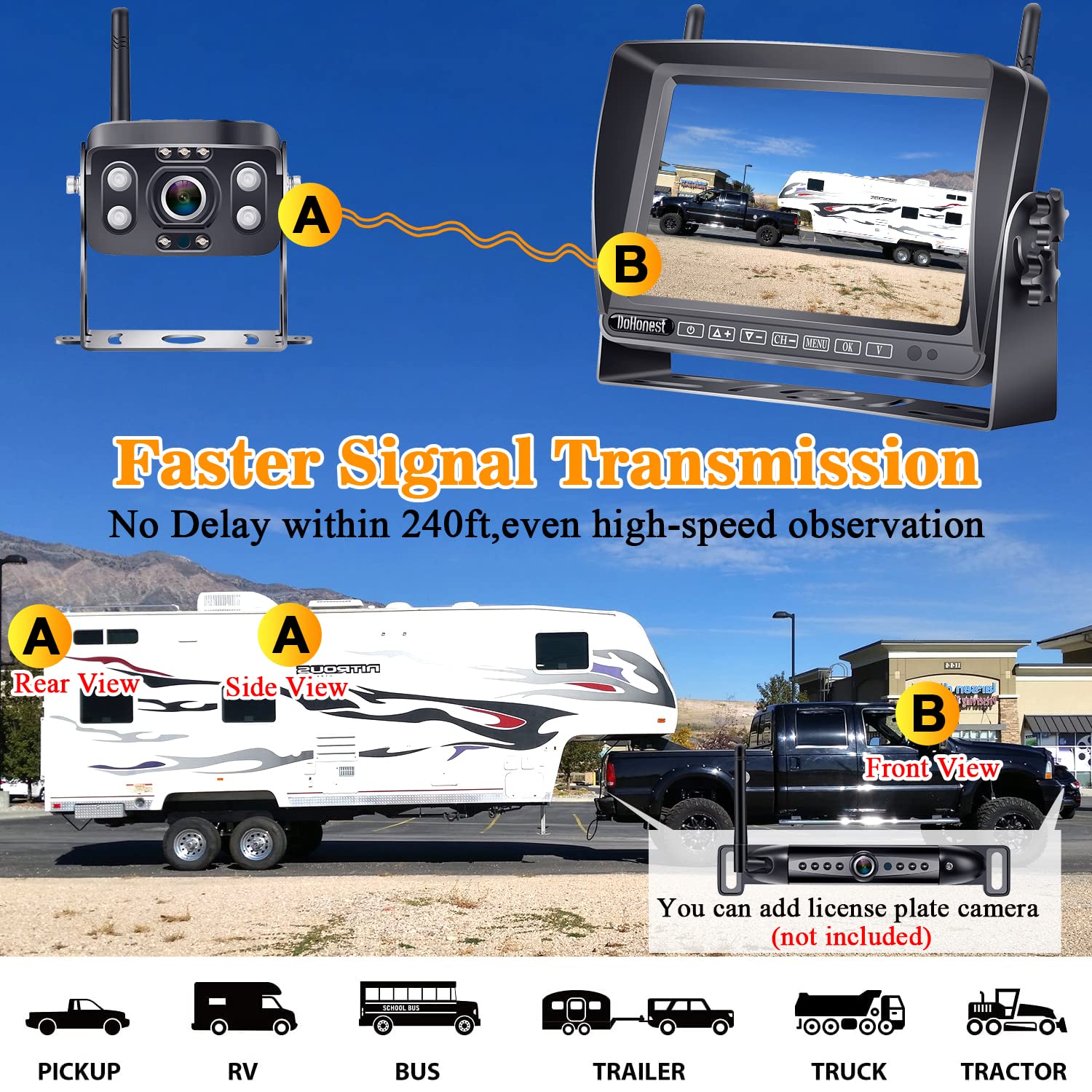 Buy RV Backup Camera Wireless HD 1080P with 7‘’ Touch Key DVR Monitor