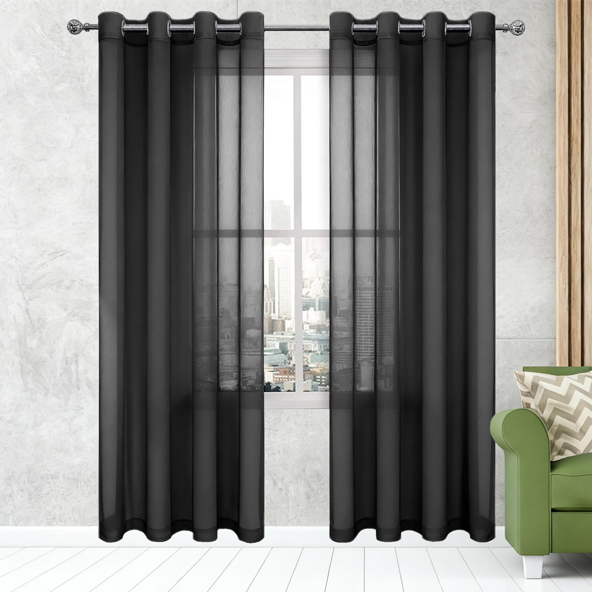 Voilage 150 x 100 cm noir transparent rideau de salon