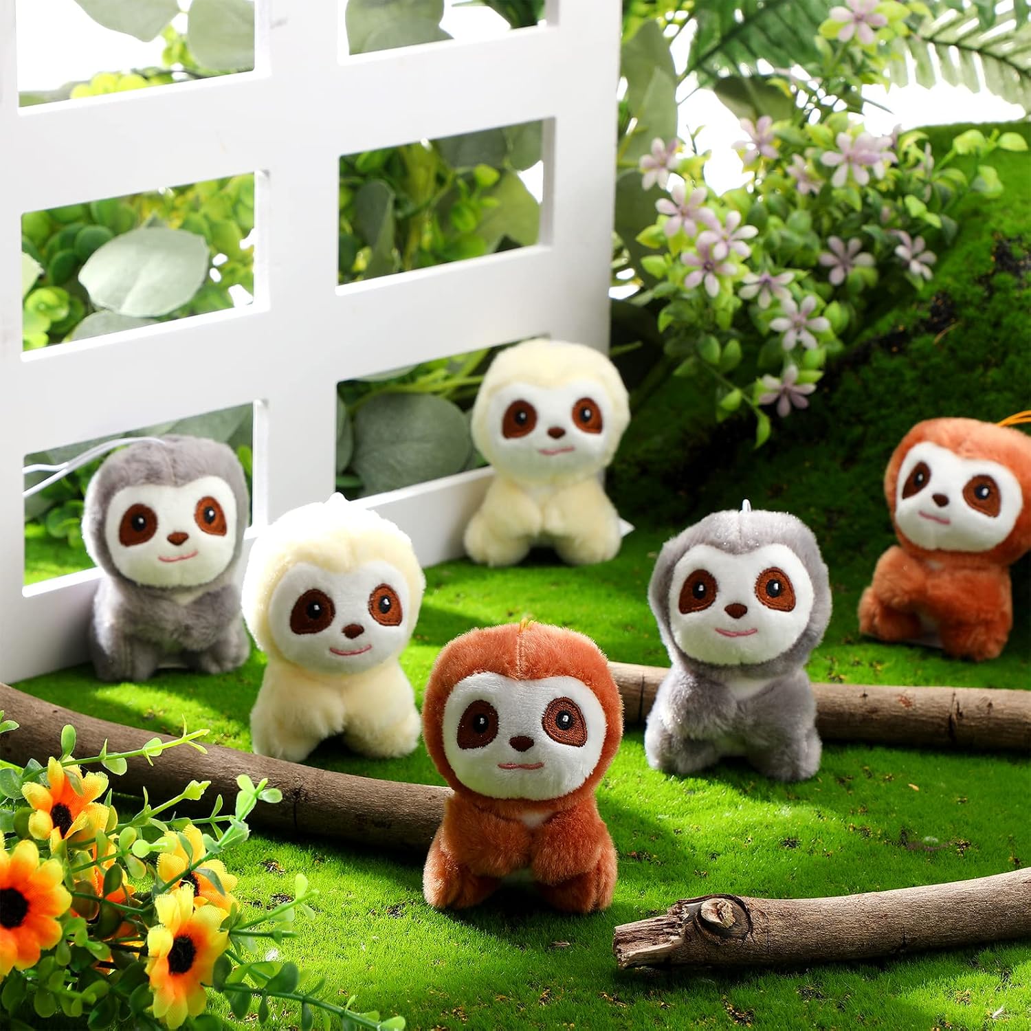 9 Pcs Mini Sloth Stuffed Animal Sloth Birthday Party Supplies Small Baby Shower Sloth Gifts Soft Huggable Adorable Jungle Animal Plush Toys Set for Party Favors Award 4 Inches (Brown, Gray, Beige) image 5