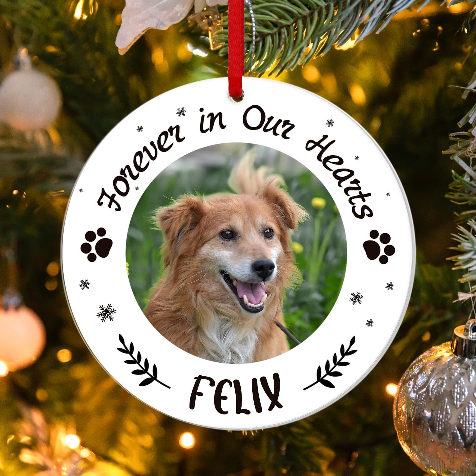 Custom Dog Christmas Ornament 2024 with Photo and Text Personalized Pet Memorial Ornament Acrylic Dog Cat Ornaments for Christmas Tree Dog Lovers Gifts for Women Men