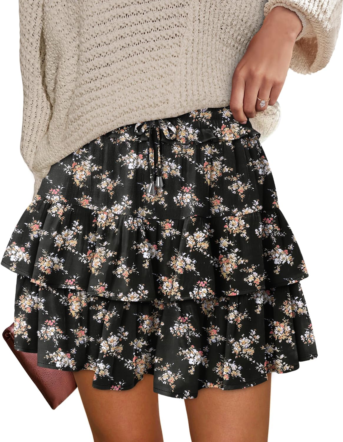 – Womens Mini Athletic Short Skirts Ruffle Layered Sport Skort Stretchy Casual High Waist Pleated Tennis School Summer Skirt with Shorts