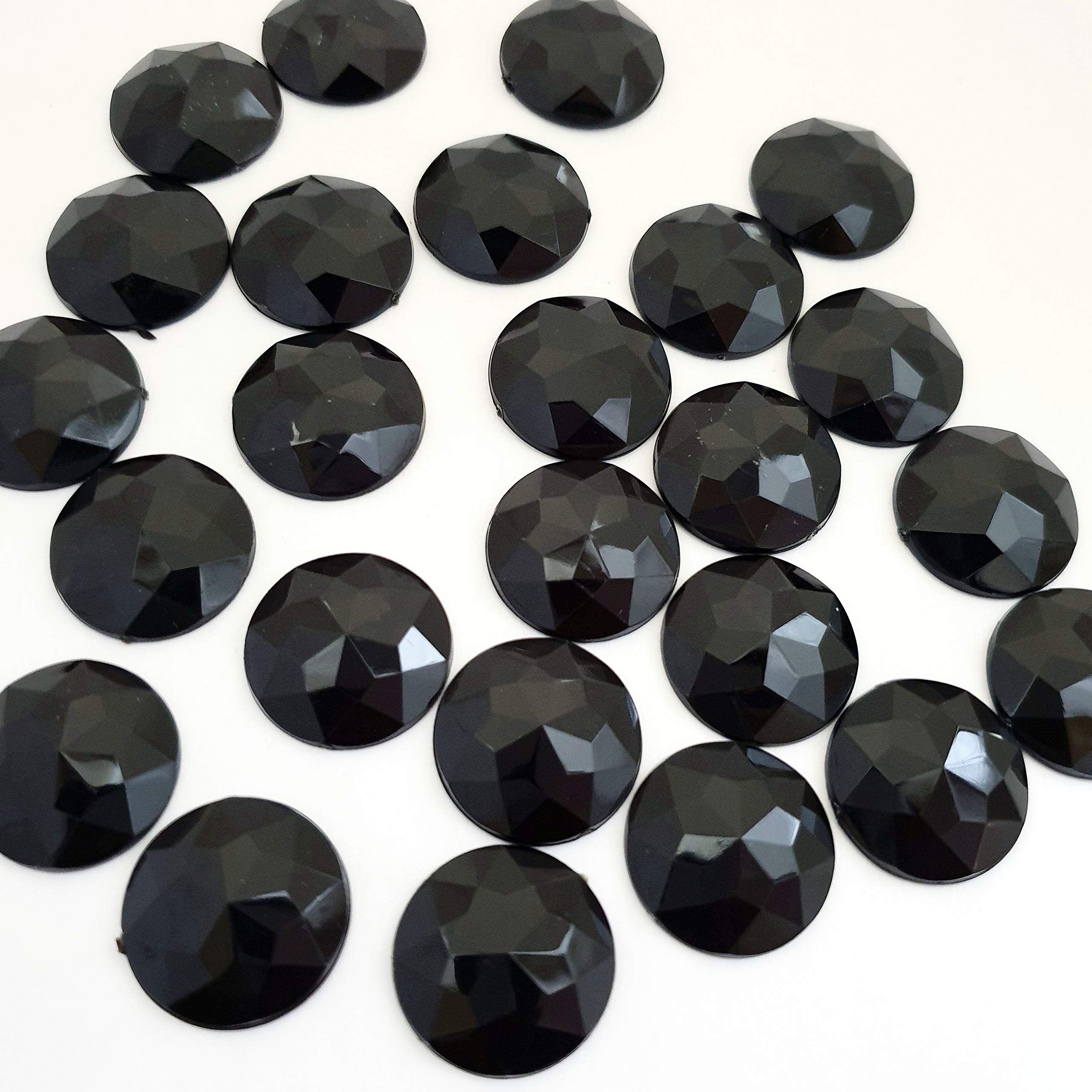 MajorCrafts® 16pcs 25mm Black Star Facets Flat Back Large Round Acrylic Rhinestones Craft Gems