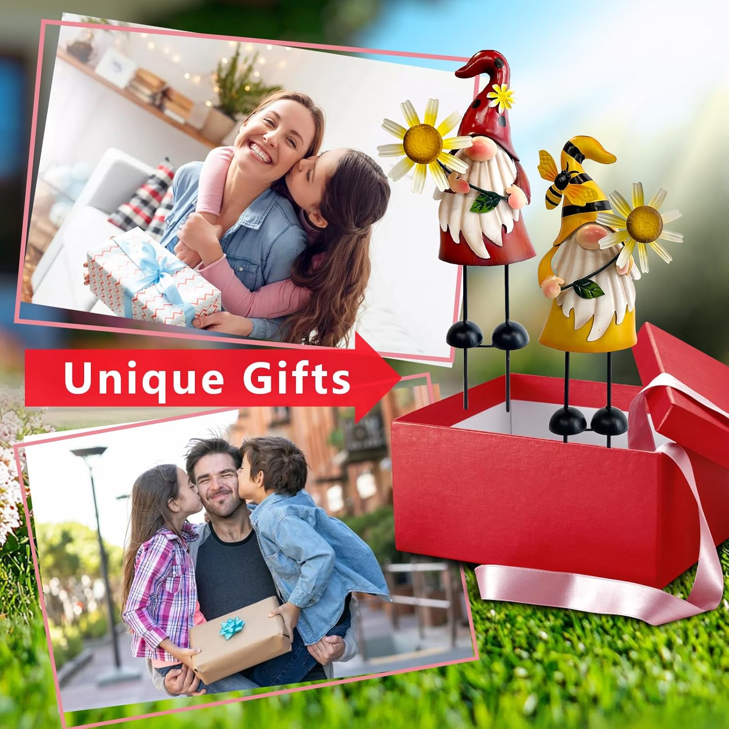 HONGLAND Gnomes Decorations for Yard - Metal Gnome Outdoor Decor Bee Ladybug Garden Statue- Christmas Decoration Thanksgiving Holiday Lawn Patio Yard Stakes (Set of 2) - Image 4