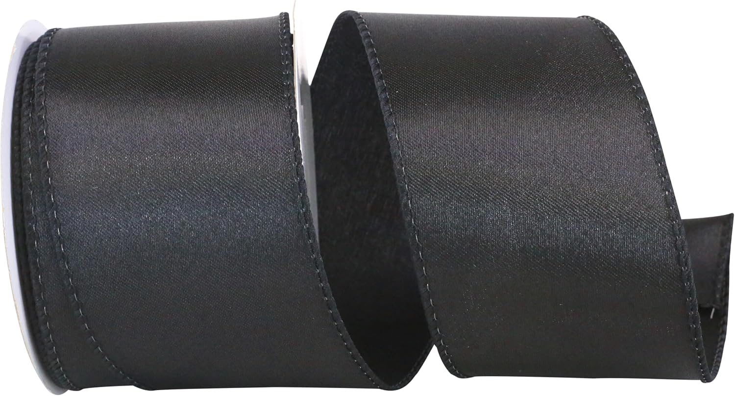 Reliant Ribbon 92575W-031-40F Satin Value Wired Edge Ribbon, 2-1/2 Inch X 10 Yards, Black