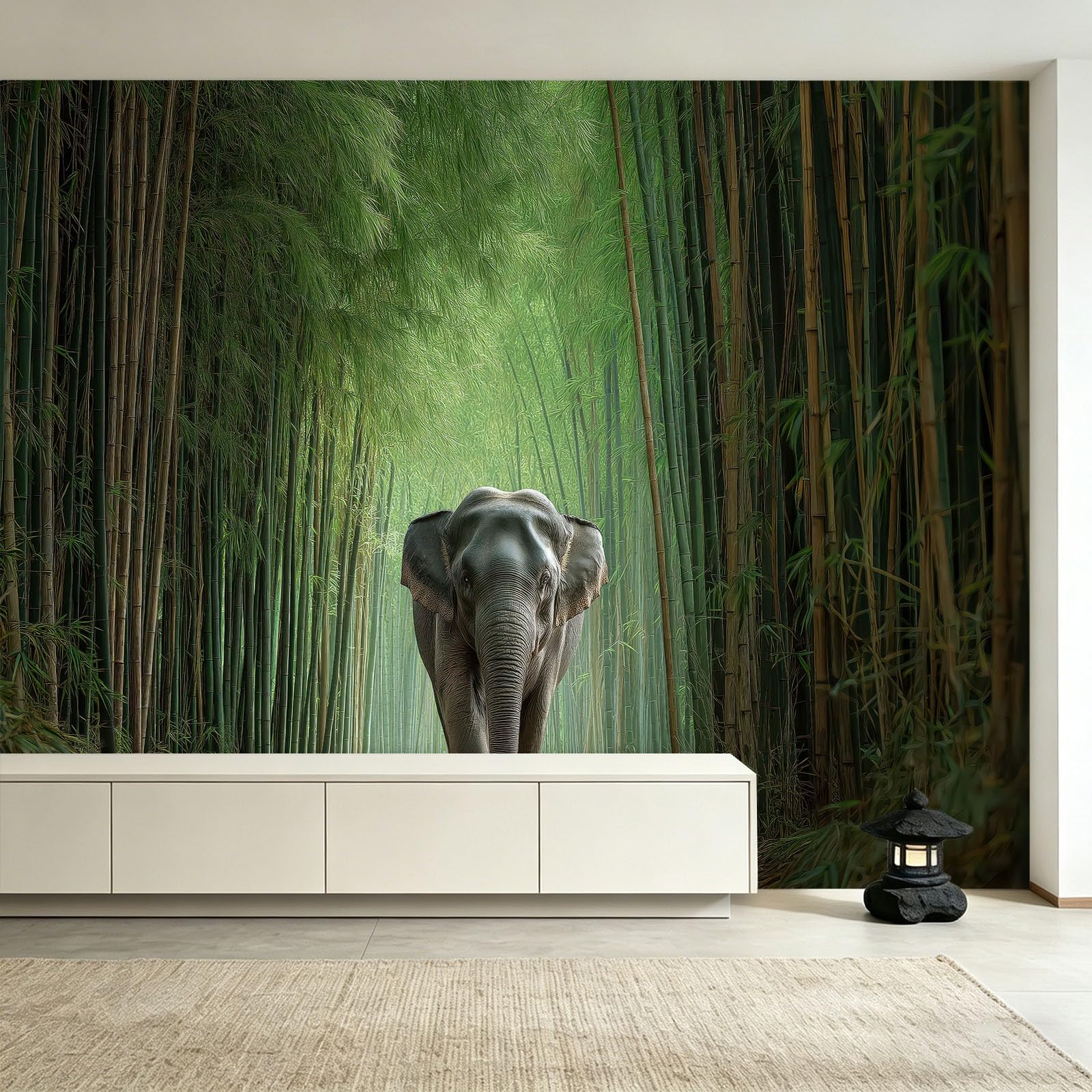 Naturalny krajobraz panoramiczna tapeta, zwierzęta słoń las bambus fototapeta z włókniny 250 x 175 cm - dekoracyjna fototapeta ścienna do salonu pokój dziecięcy restauracja kuchnia
