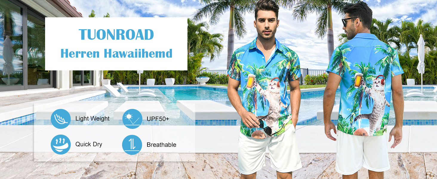 Halloween Hemd Herren Kurzarm - Lustiges Hawaiihemd Mit Katzendruck