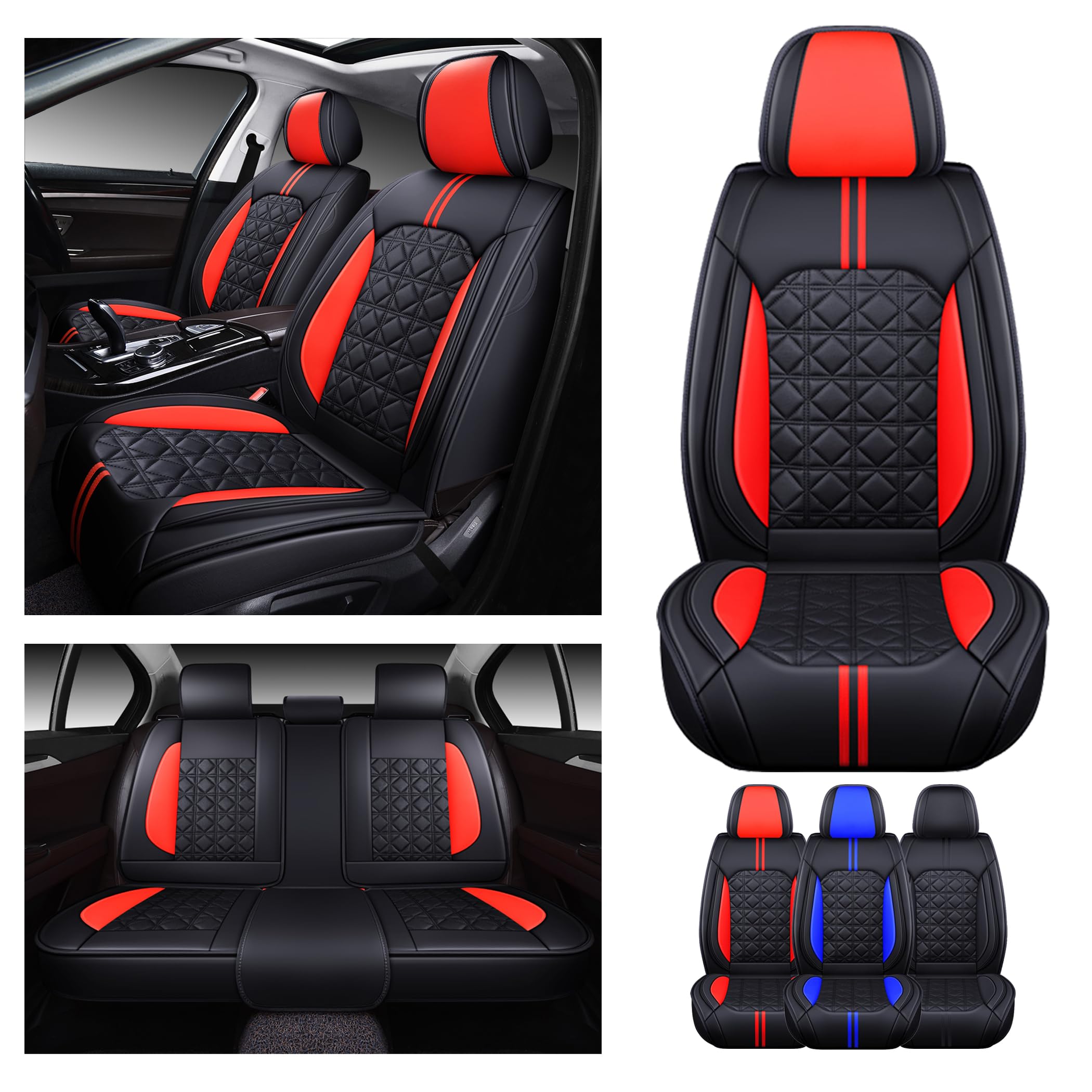 OASIS AUTO Car Seat Covers Full Set Premium Waterproof Faux Leather Cushion Universal Accessories Fit SUV Truck Sedan — view 7