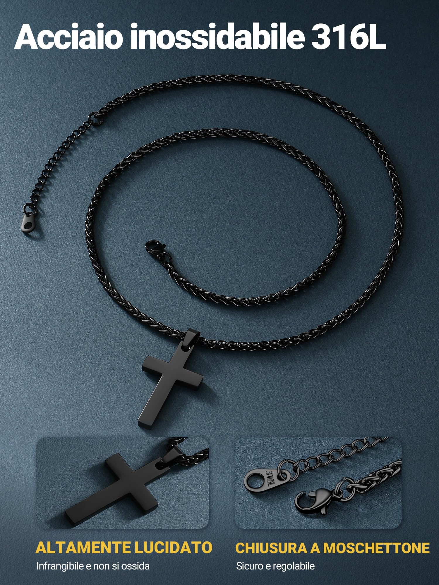 PROSTEEL Collana Croce Uomo, in Acciaio Inox Chirurgico, Cristiana Gioilli Personalizzati per Uomini Donne Famiglia, Ciondolo 31mm e 43mm, Confezione Regalo Inclusa