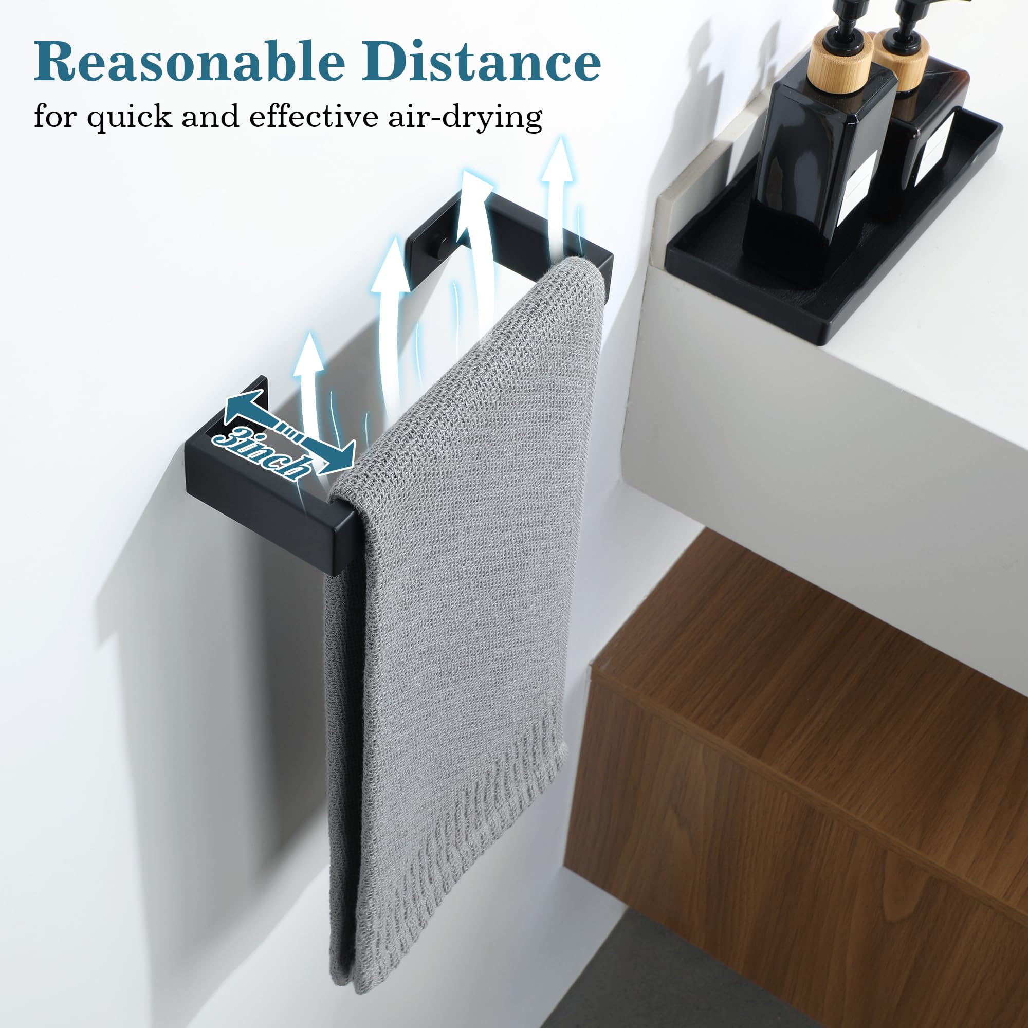 Mooche Towel Rail Black Wall Mounted, Bathroom Towel Holder, SUS304 Stainless Steel Towel Bar - Image 4