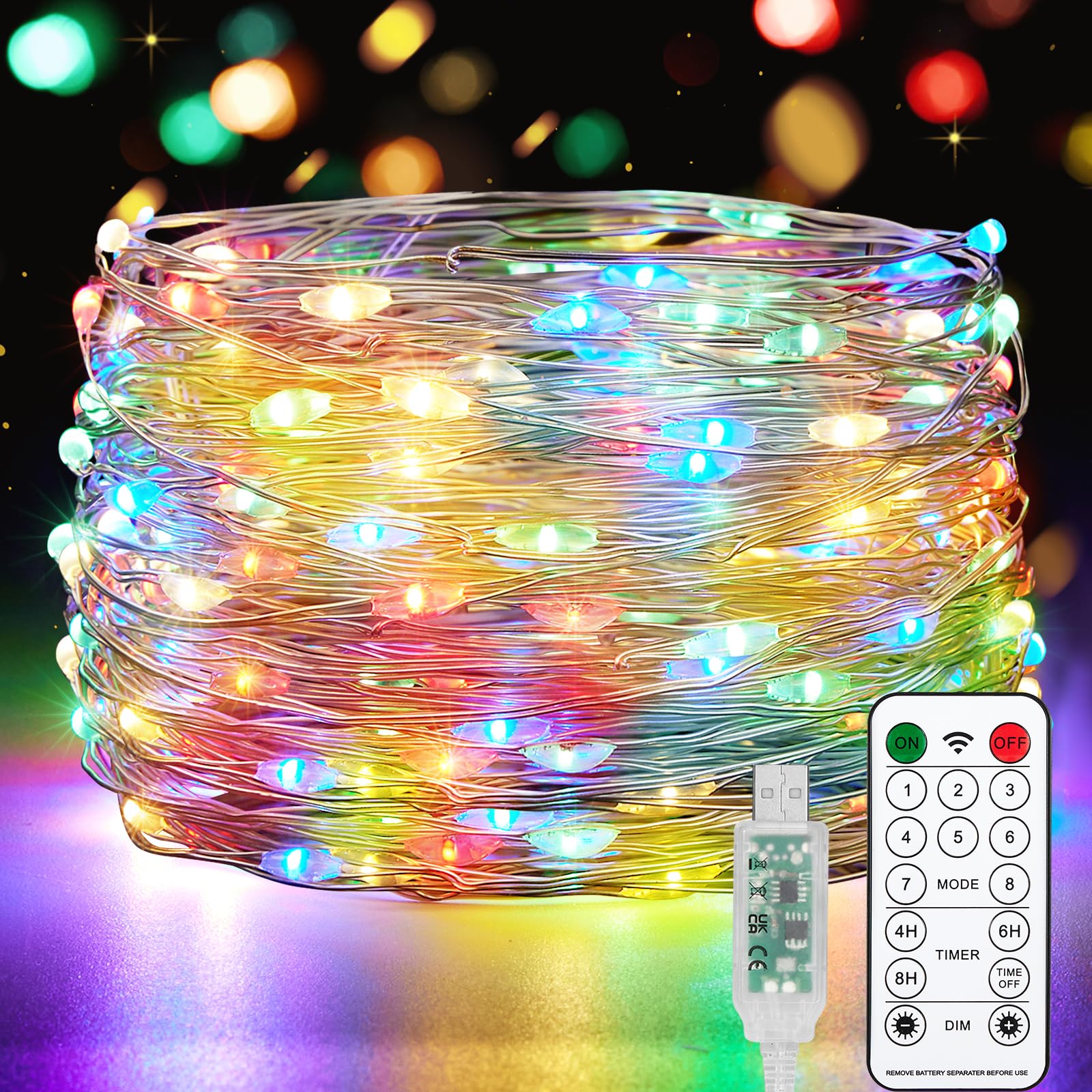 Vacoulery Multicolor Usb Fairy Lights, 100 Led 8 Lighting Modes Twinkle Fairy String Lights Waterproof With Remote Timer Usb String Lights For Indoor Outdoor Garden Party Wedding Christmas Decoration