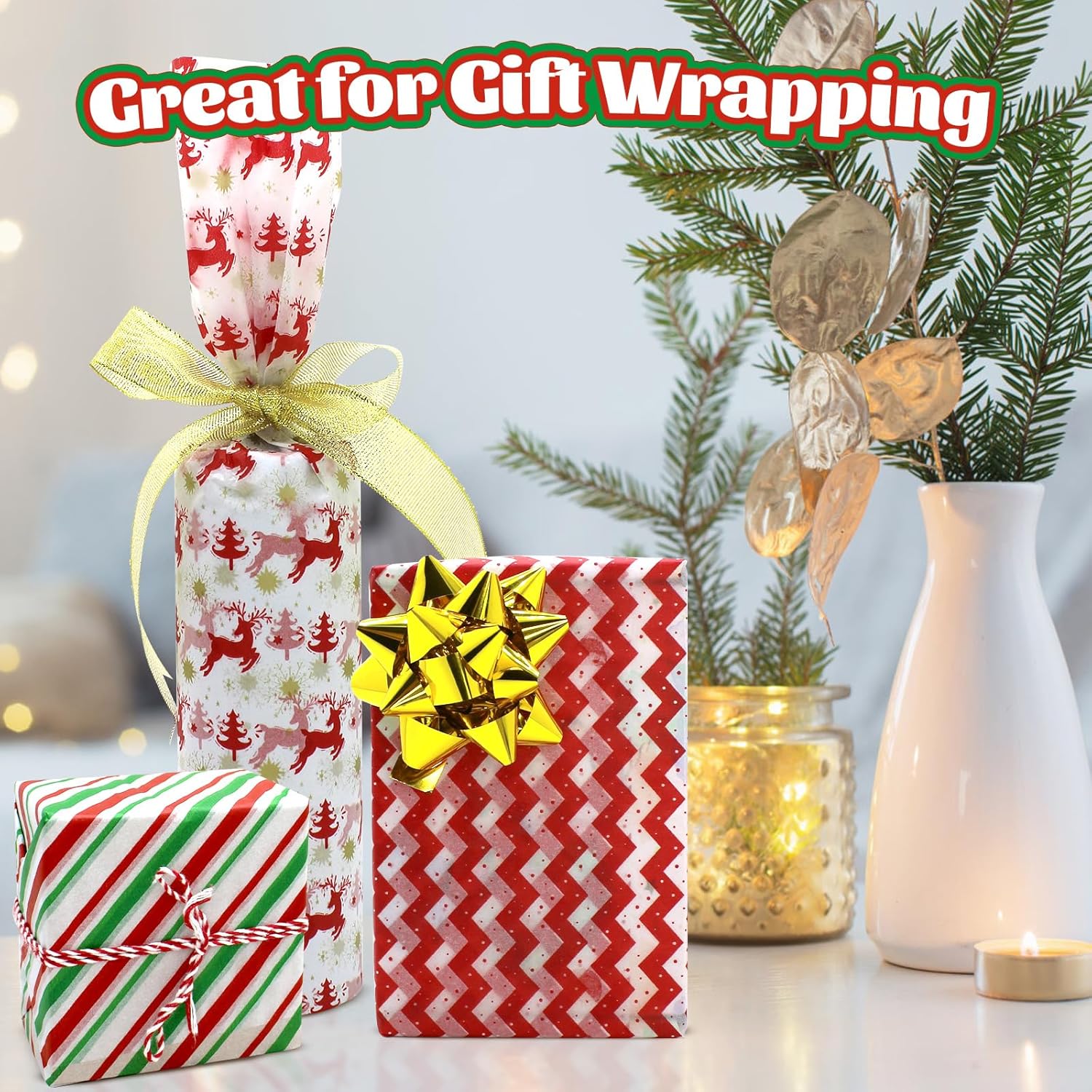 160 Sheets Christmas Tissue Paper for Gift Wrapping, Art & Craft - Assortment Holiday Tissue Paper, 20 x 20 inches