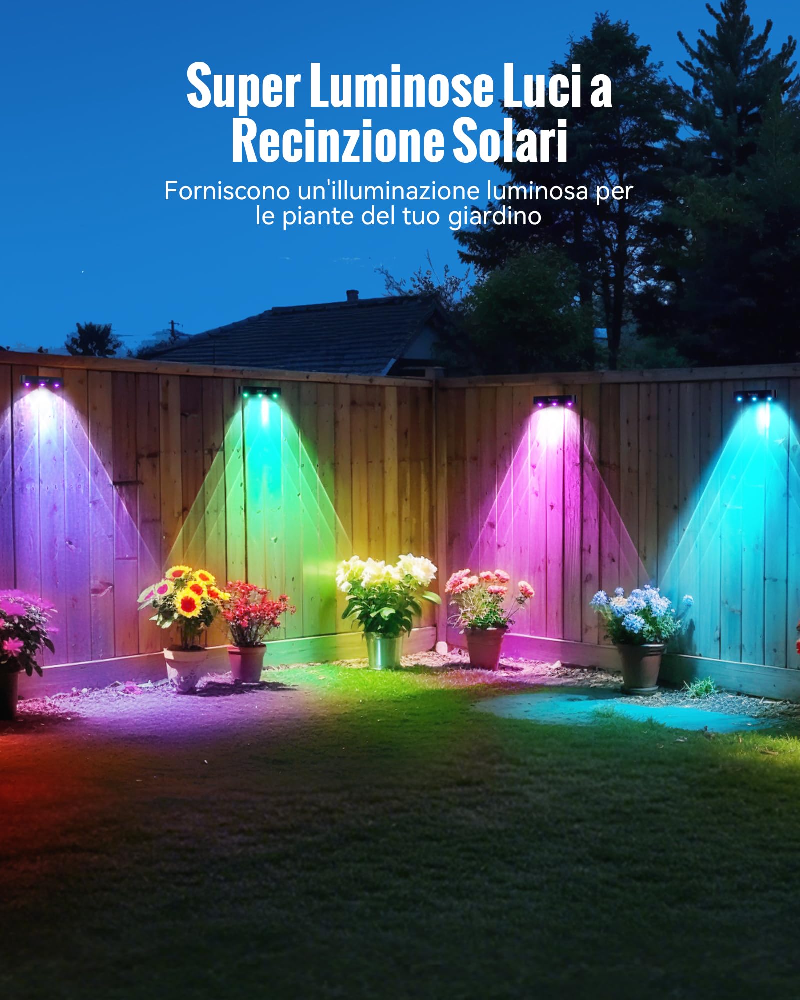 Applique Solare da Esternoper Esterni, 6 Pezzi RGB Lampada Solare da Esterno, Impermeabile IP65, 10 Modalità di Illuminazione per Decorazione da Giardino, Parete, Percorso, Veranda