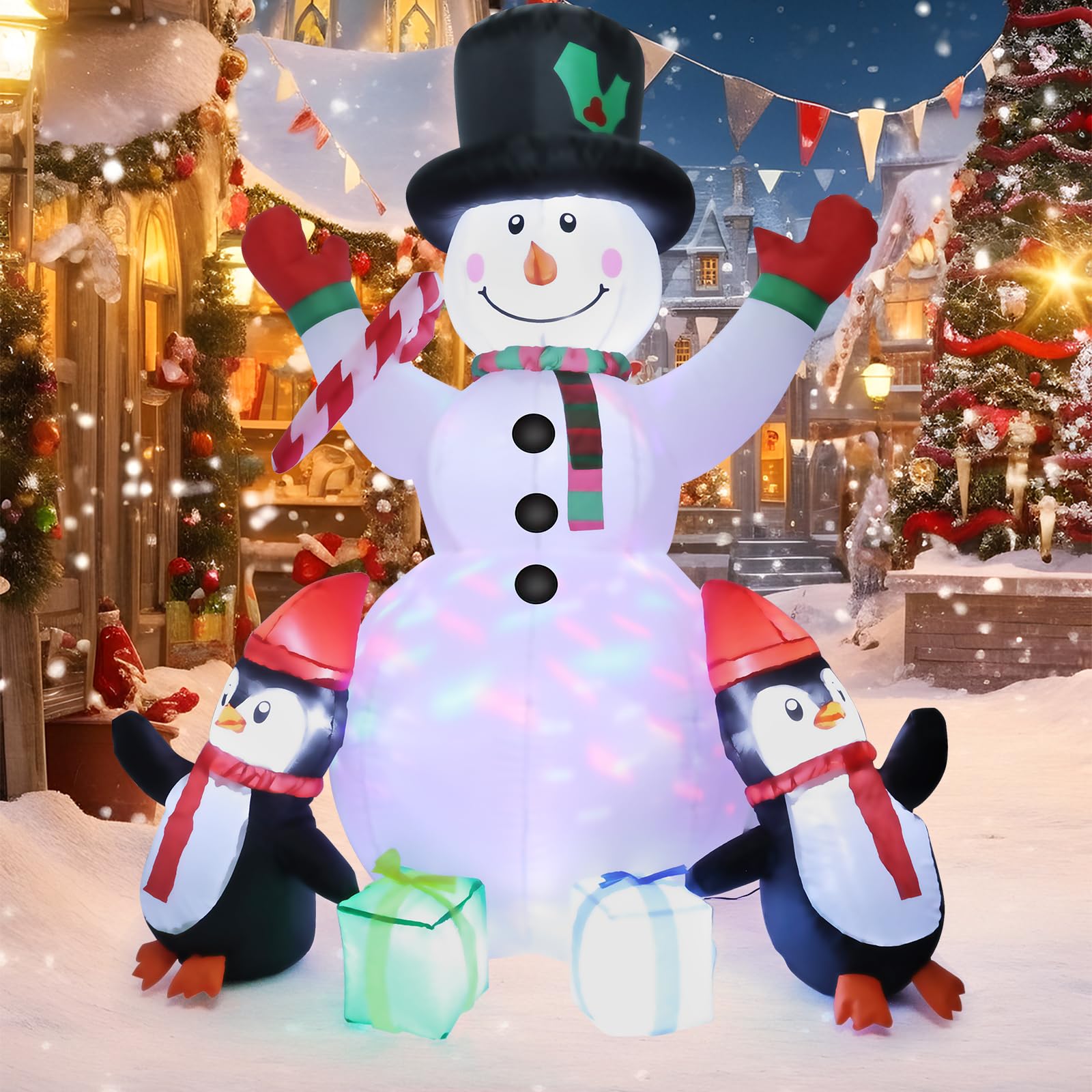 TOTSUN 180cm/6FT Christmas Inflatable Outdoor Decorations, Snowman Christmas Inflatables Decoration with Built-in Rotating LED Light for Outdoor Party Patio Lawn Garden