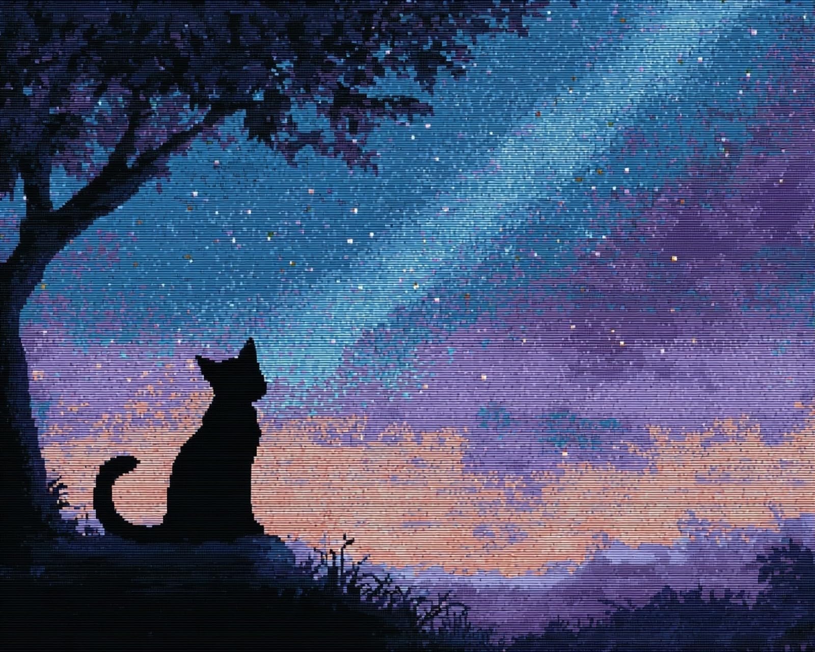 Wallphantom Latch Hook Kits for Adults Rug,Black Cat Under the Moon