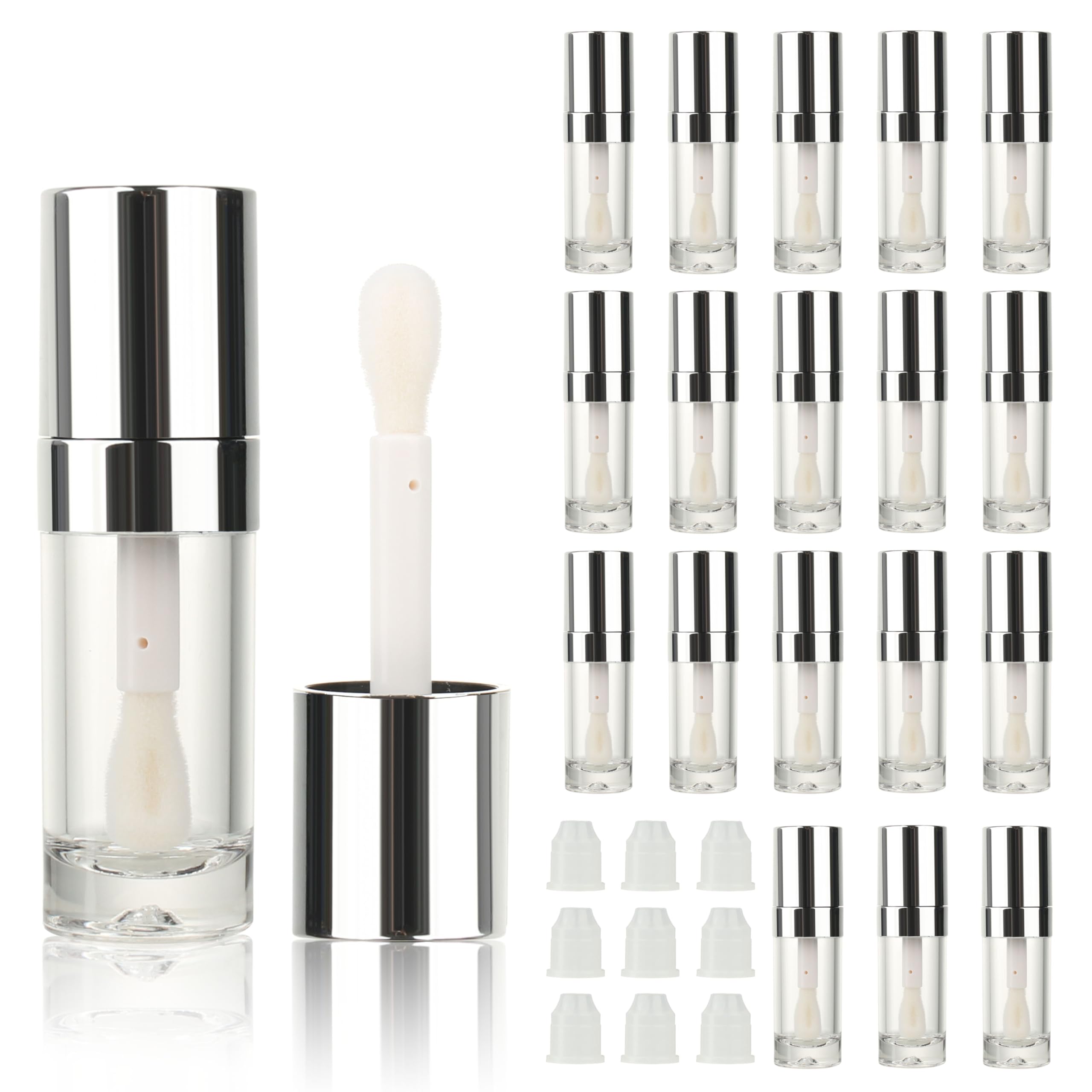 COSIDEA 18pcs Round 8ml 0.27oz r Round silve Empty lip gloss tubes with big large doe foot wand Lipgloss tube containers for lip oil packing