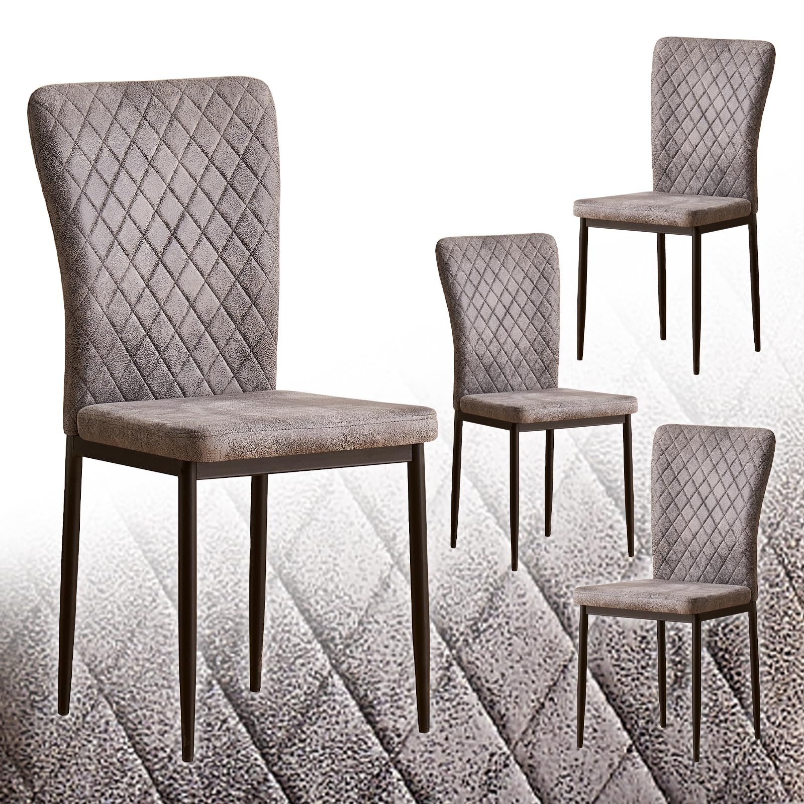 JaHECOME Set of 4 Suede Dining Chairs High Back Padded Kitchen Chairs with Metal Legs for Kitchen Living Room Lounge Office,4 Suede Grey Chairs