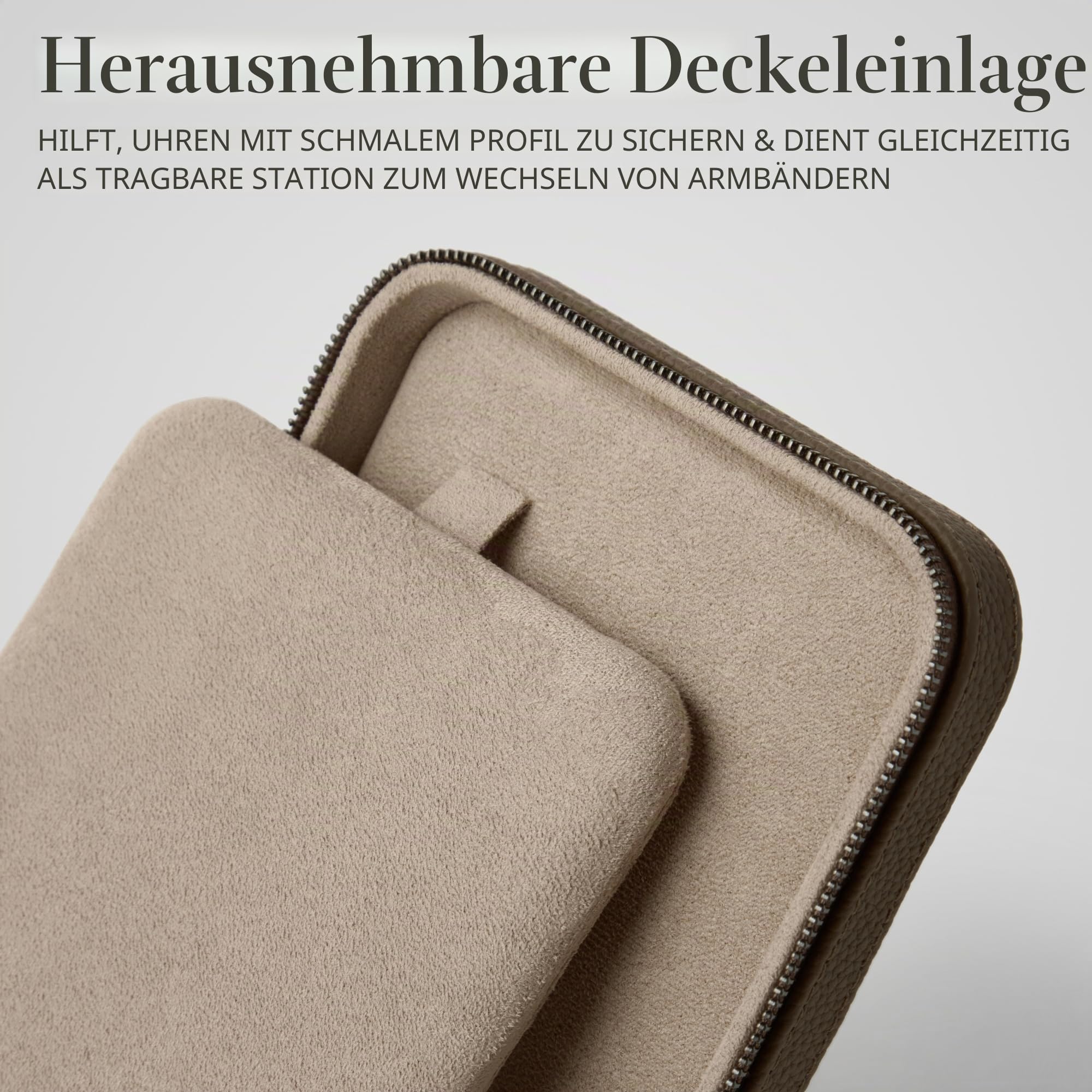 TAWBURY Leder-Uhrenbox mit 4 Fächern – Elegante und sichere Aufbewahrung für Ihre Uhren (Taupe)