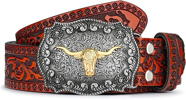Amazon | Btilasif ロングホーンブルベルトバックル メンズ ウエスタン