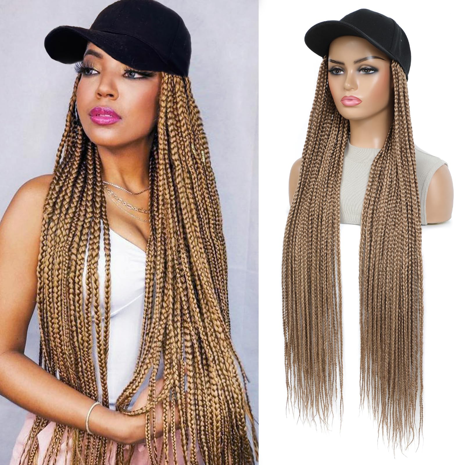 Long Braided Hair Extensions on cap Yunkang Baseball Cap Wig Long Ombre Braids Hat with  main image 2