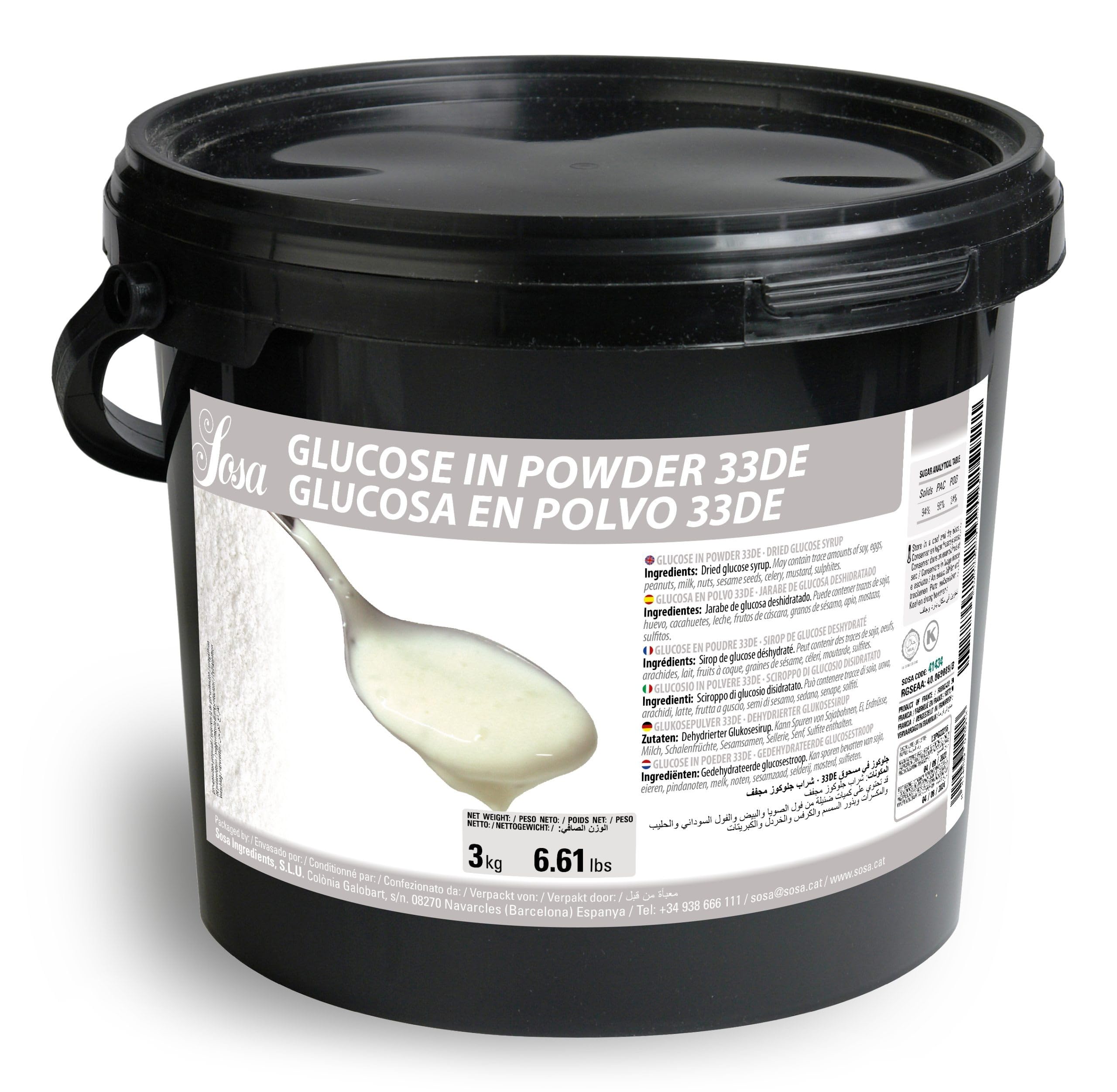 Sosa Glucosa en polvo 33DE - Previene la recristalización del azúcar en caramelos y gominolas - Cubo 3kgs