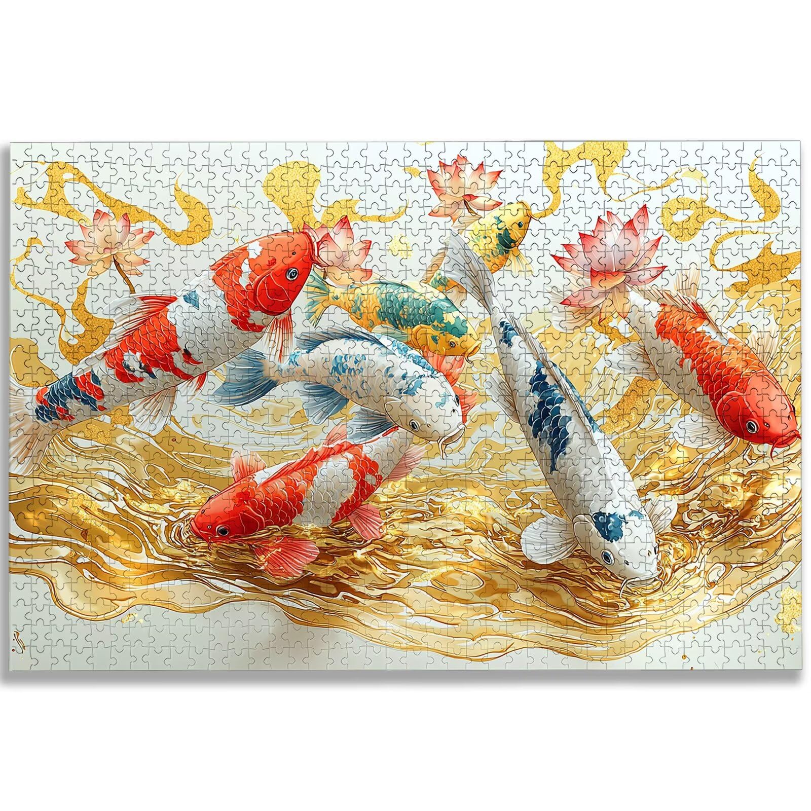 Puzzle 1000 sztuk karp koi, puzzle kwiatowe 1000 sztuk dla dorosłych i nastolatków, drewniane puzzle z wykwintnym opakowaniem, rodzinne gry edukacyjne, dekoracje domu, prezent dla dorosłych-3225